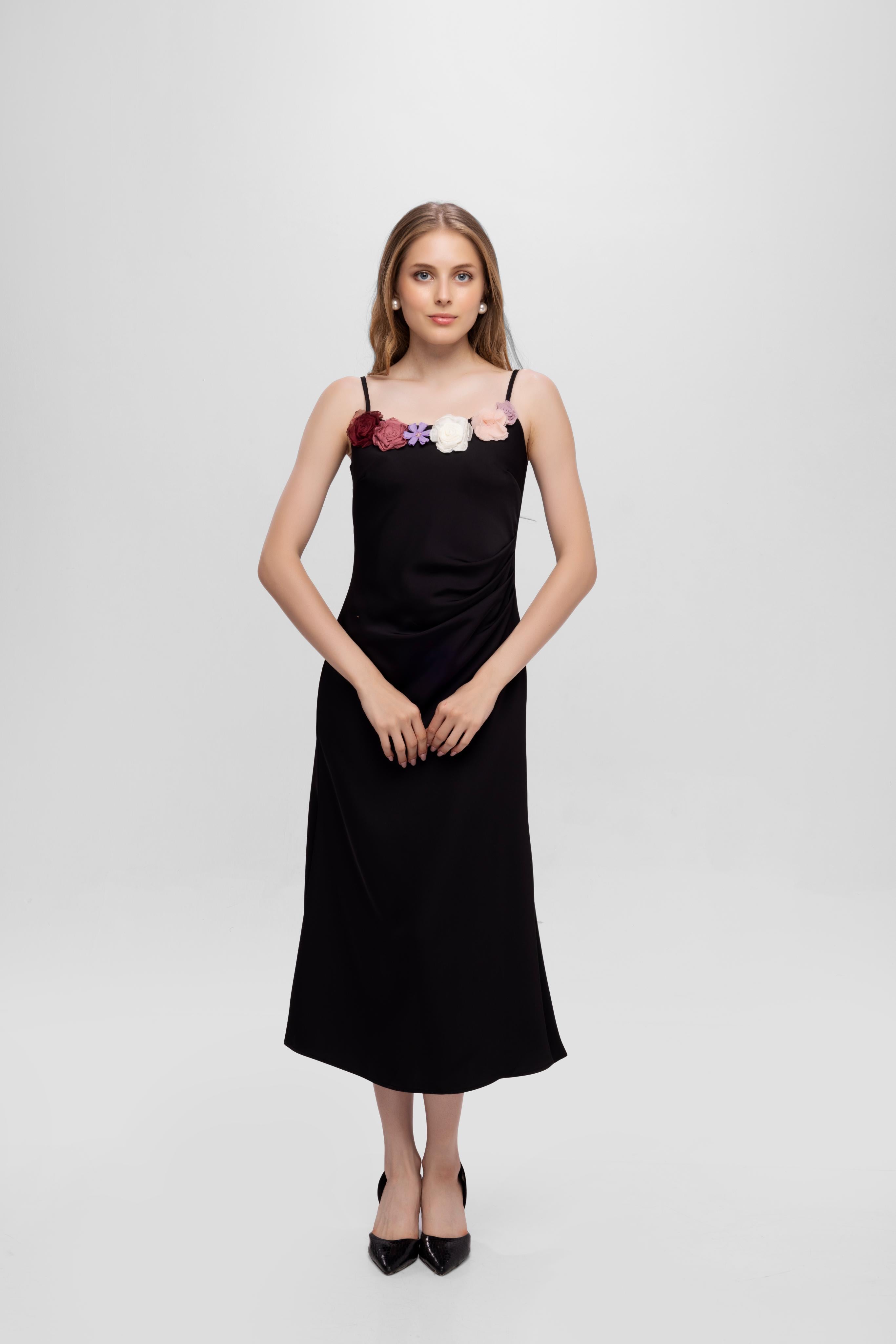 Solid Spaghetti Straps satin midi dress