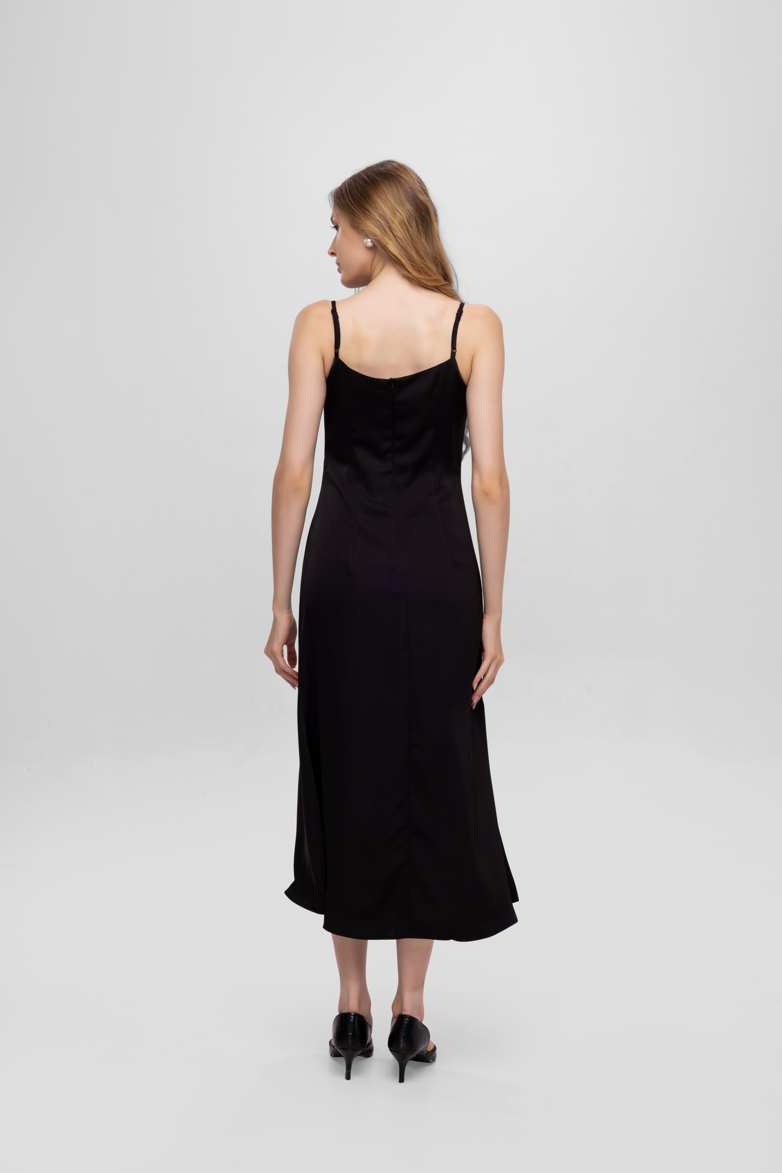 Solid Spaghetti Straps satin midi dress