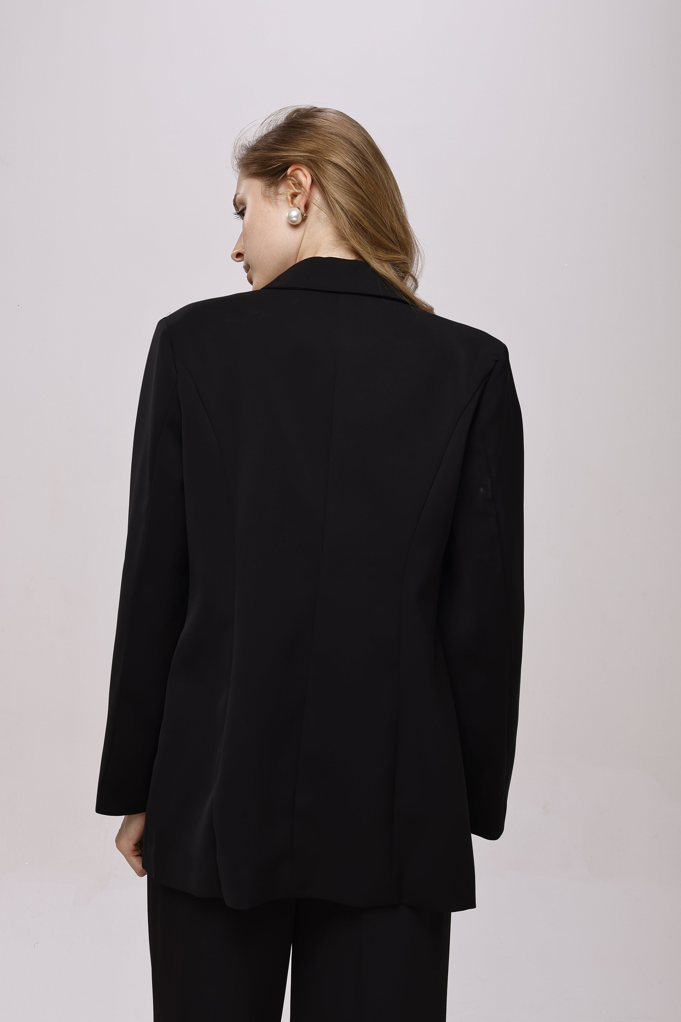 Solid fully lined shawl Collar long sleeve blazer Black