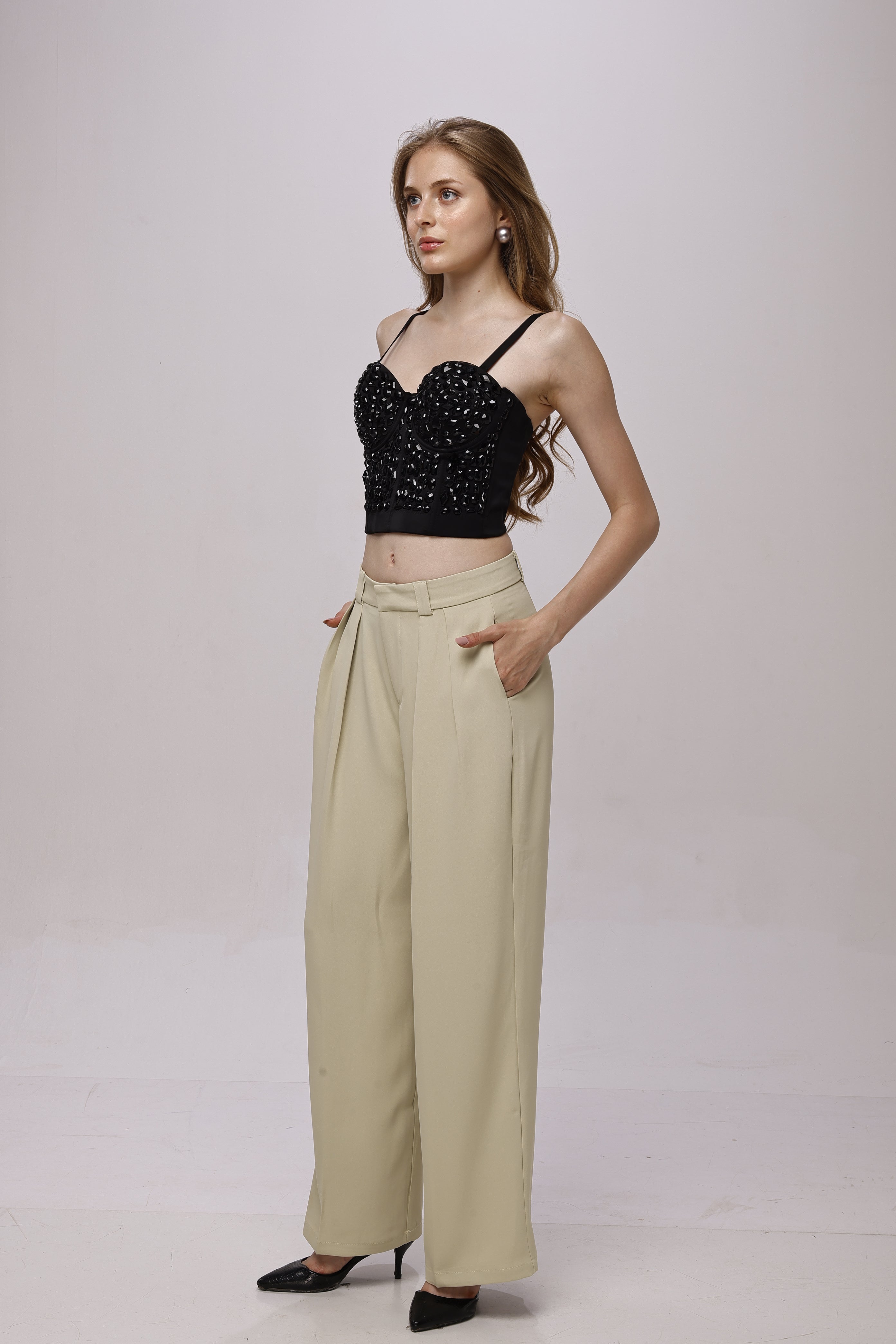 Solid high waist wide leg trouser pant Begie