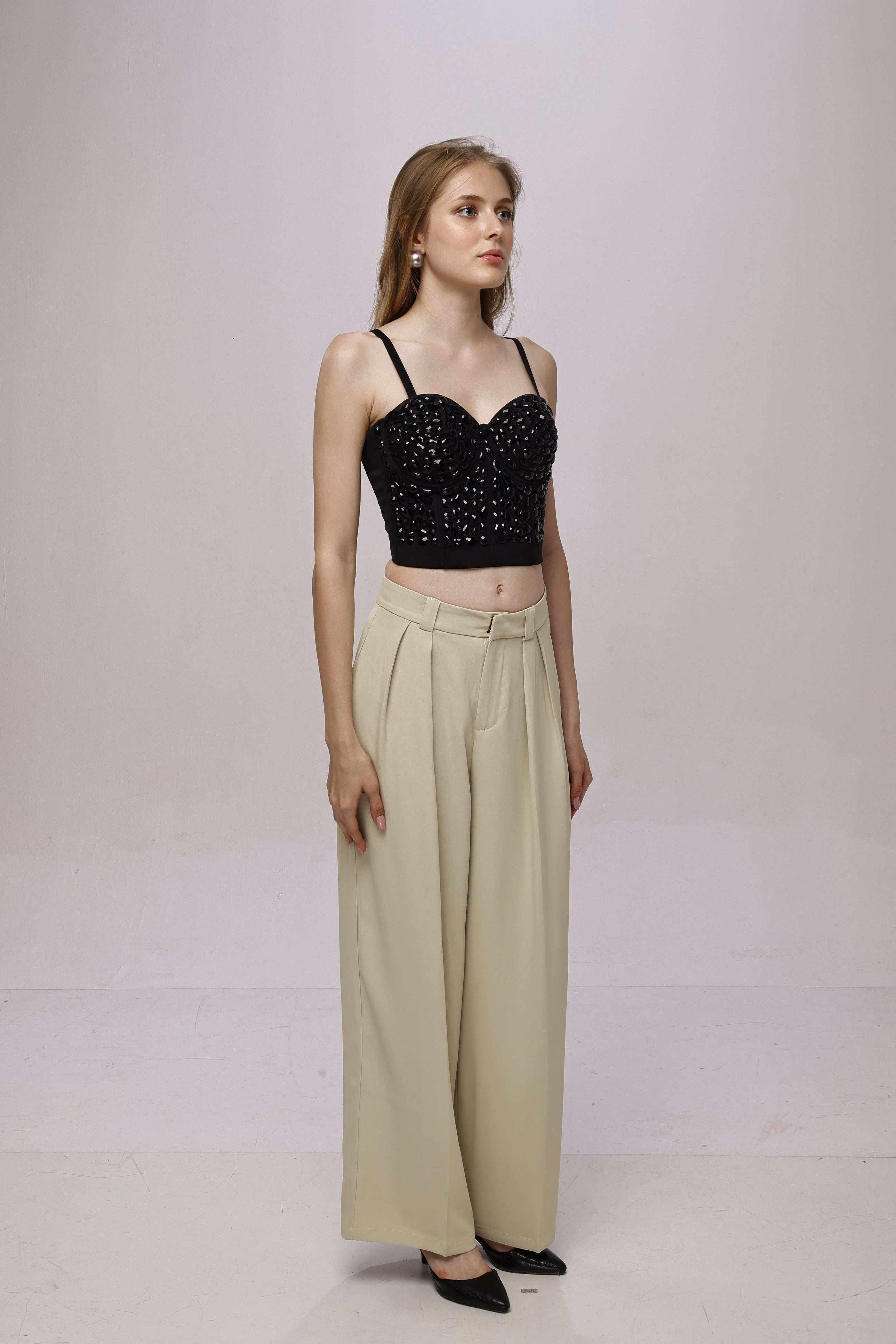 Solid high waist wide leg trouser pant Begie