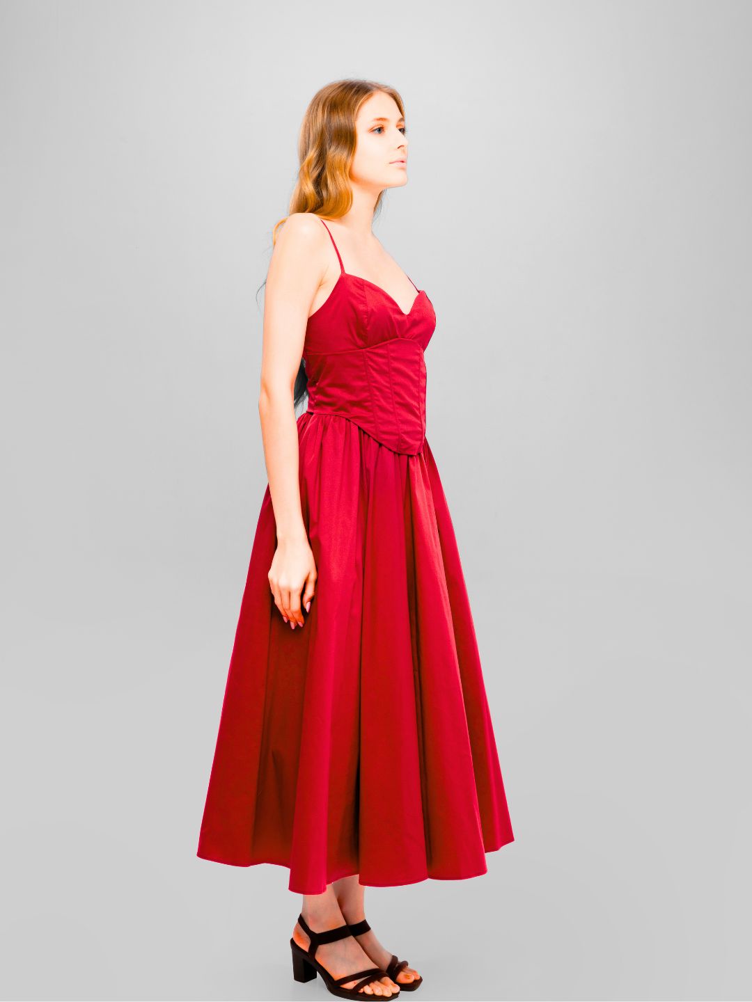 Solid Spaghetti Straps long princess dress Red