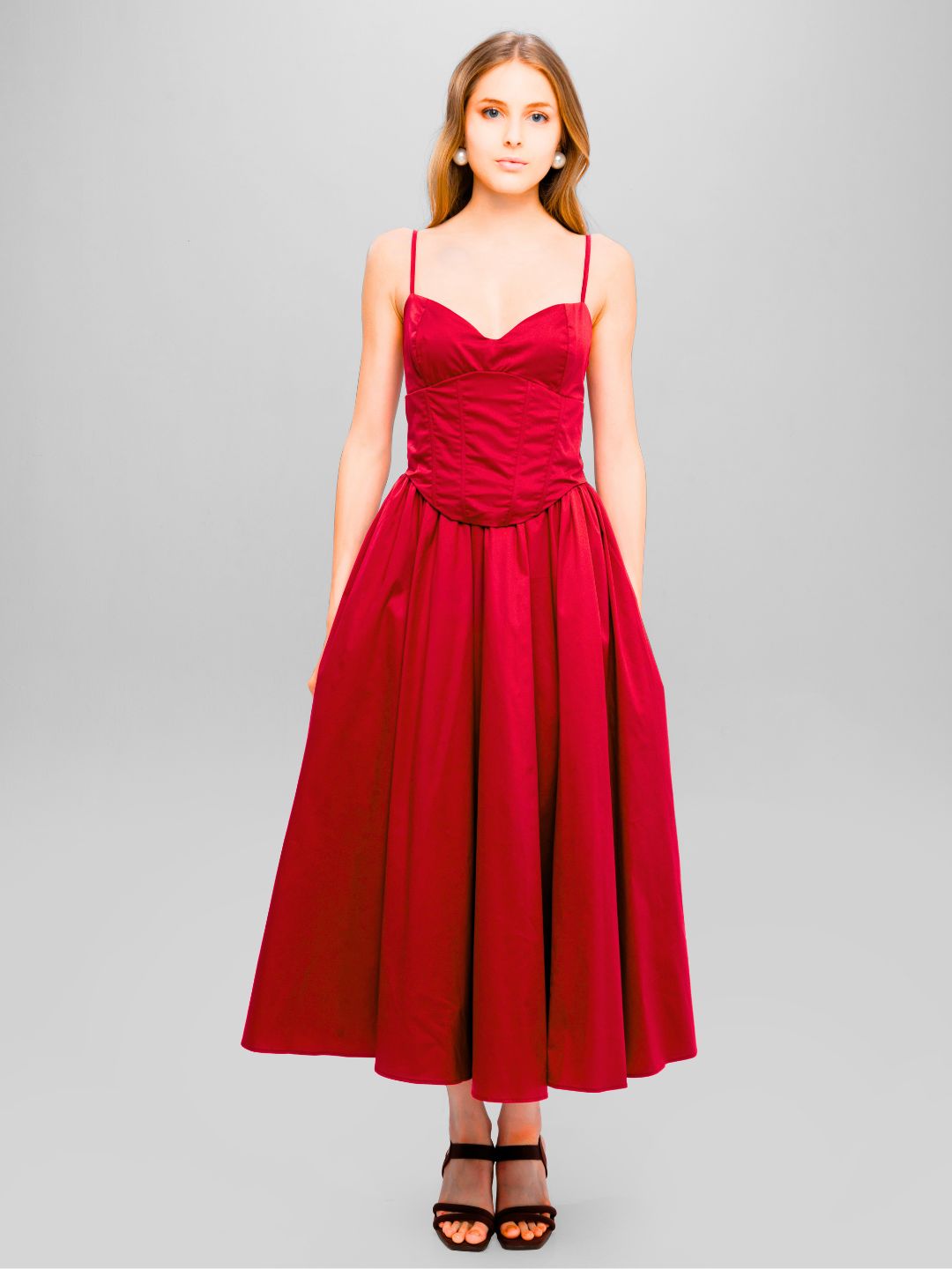 Solid Spaghetti Straps long princess dress Red