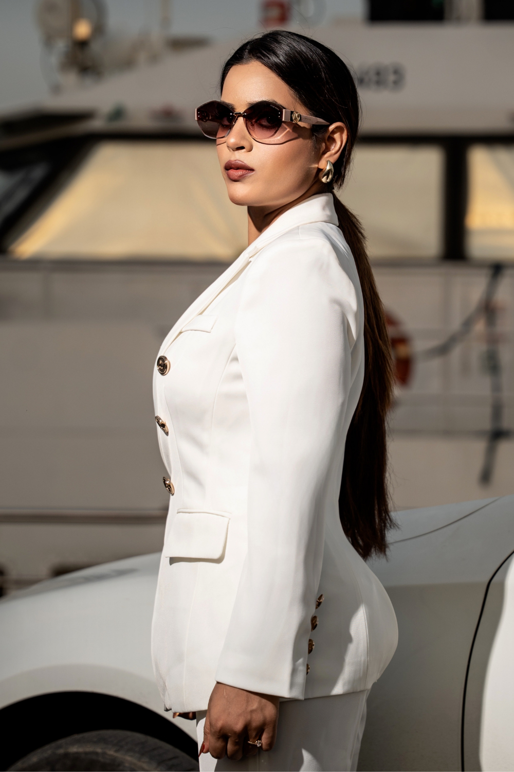 Solid fully lined lapel Collar long sleeve button closer suitset White