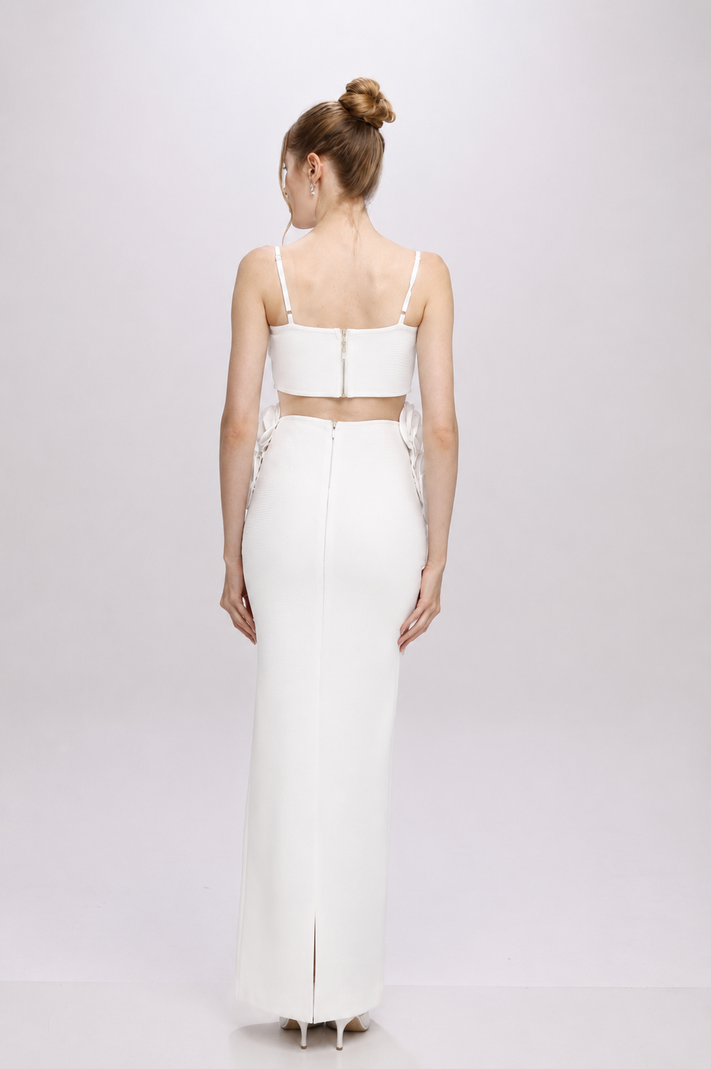 Bandage flower top co-ord skirt set White