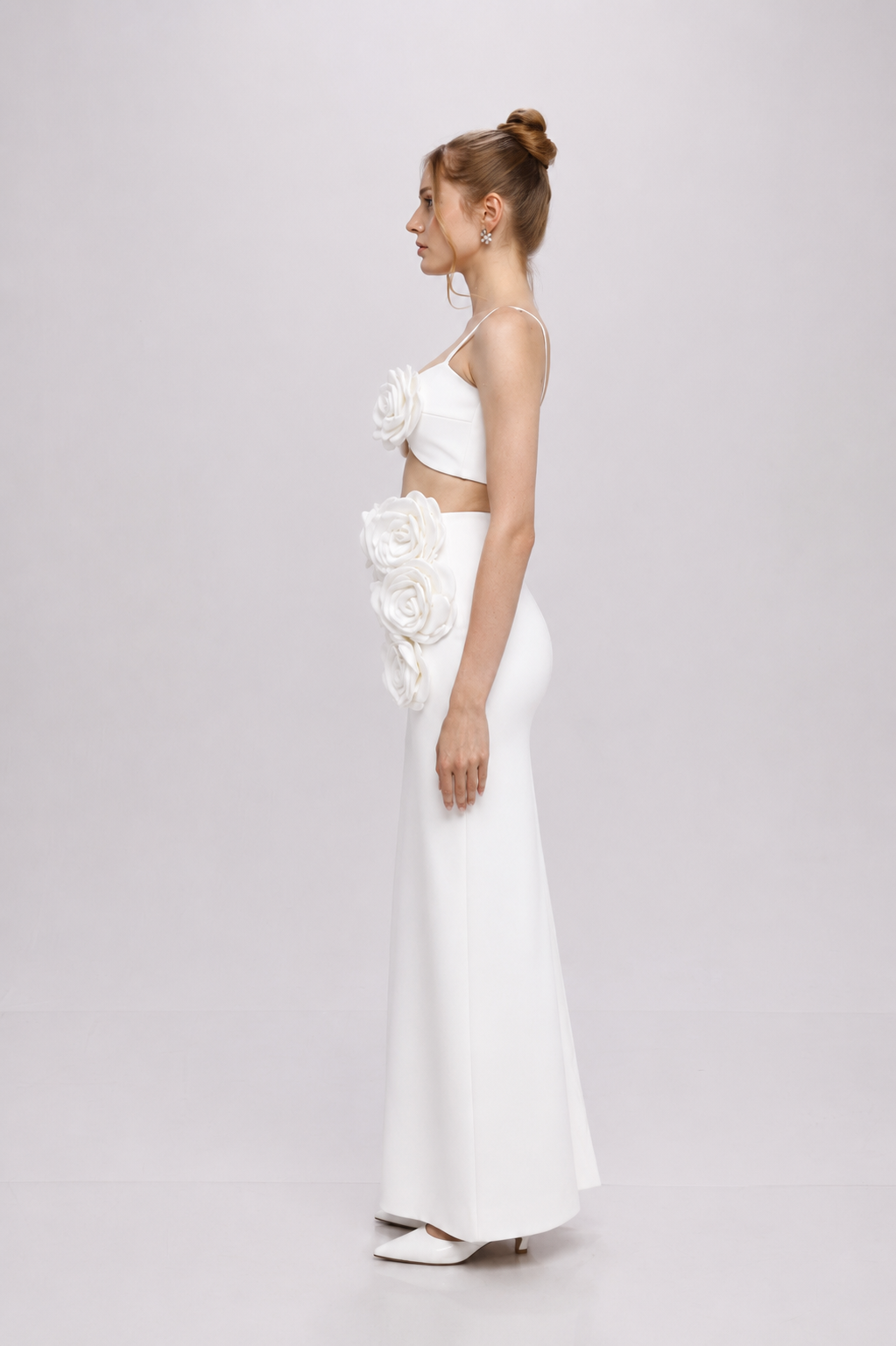 Bandage flower top co-ord skirt set White