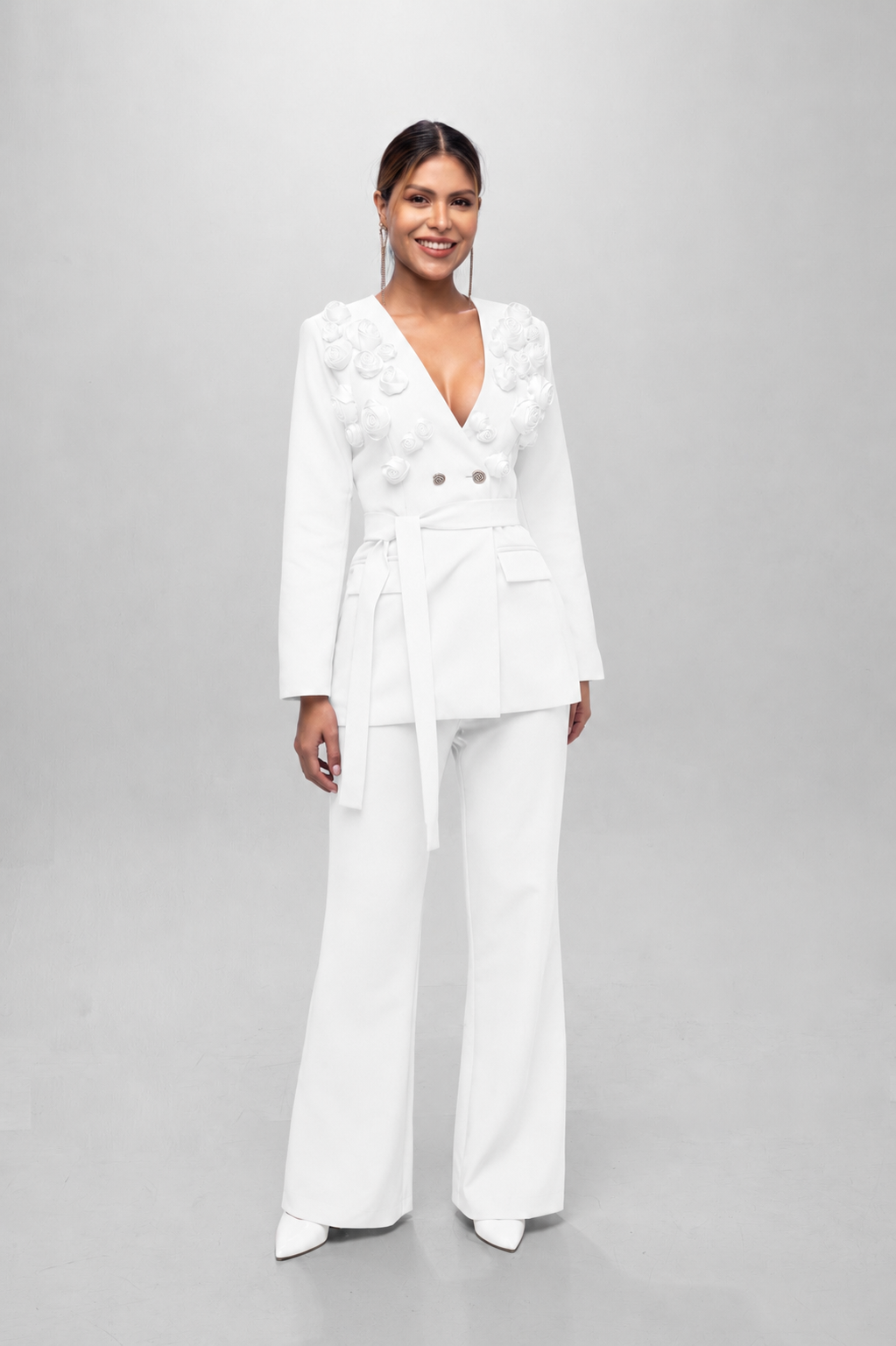 Solid fully lined lapel Collar long sleeve button closer suitset white