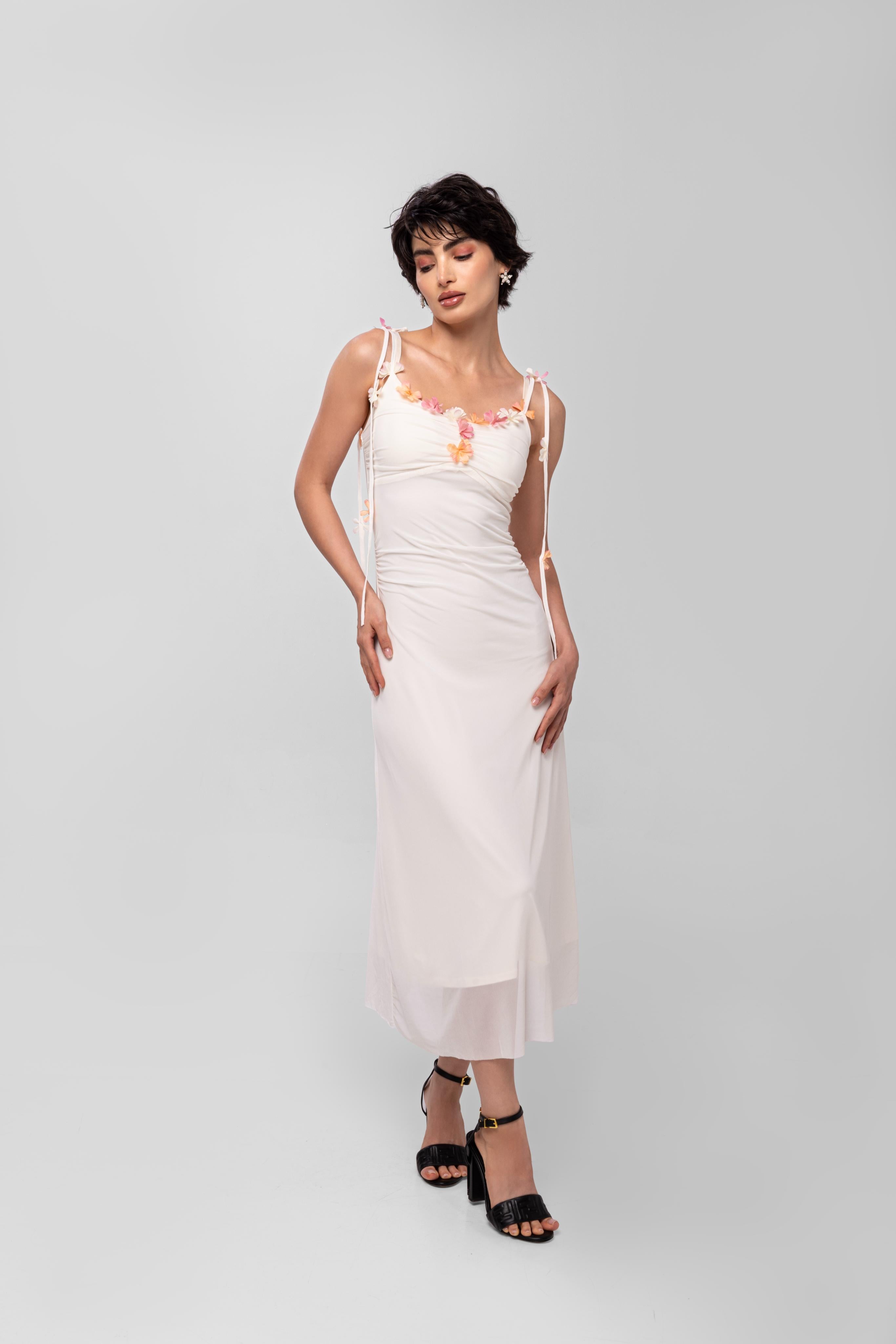 Solid Spaghetti Straps mesh midi dress