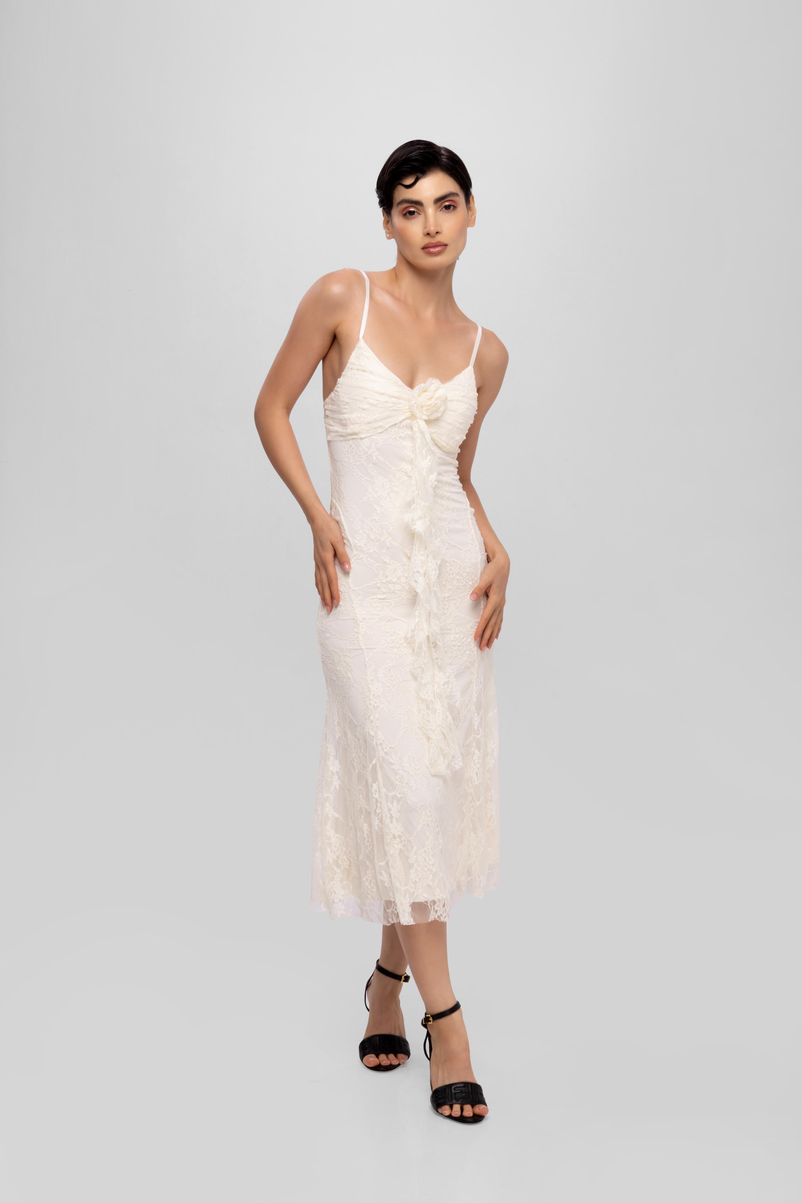 Solid Spaghetti Straps mesh midi dress Begie
