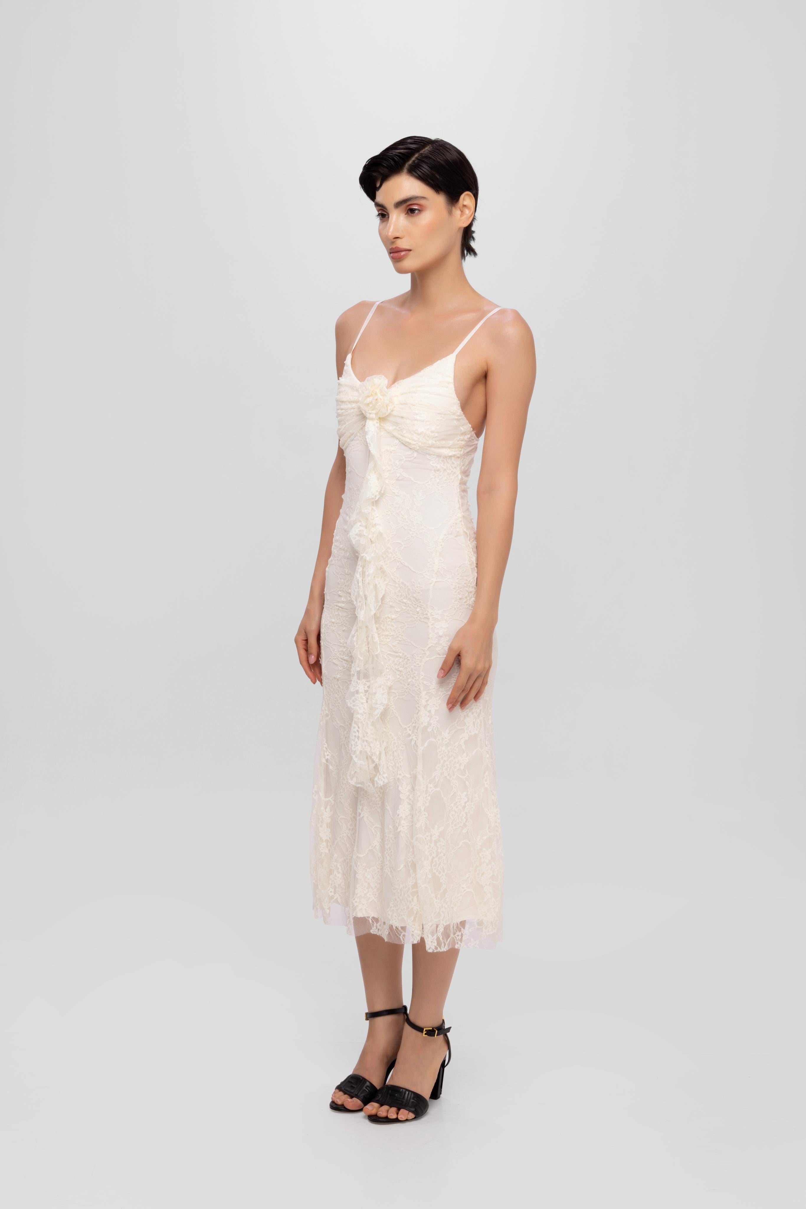 Solid Spaghetti Straps mesh midi dress Begie