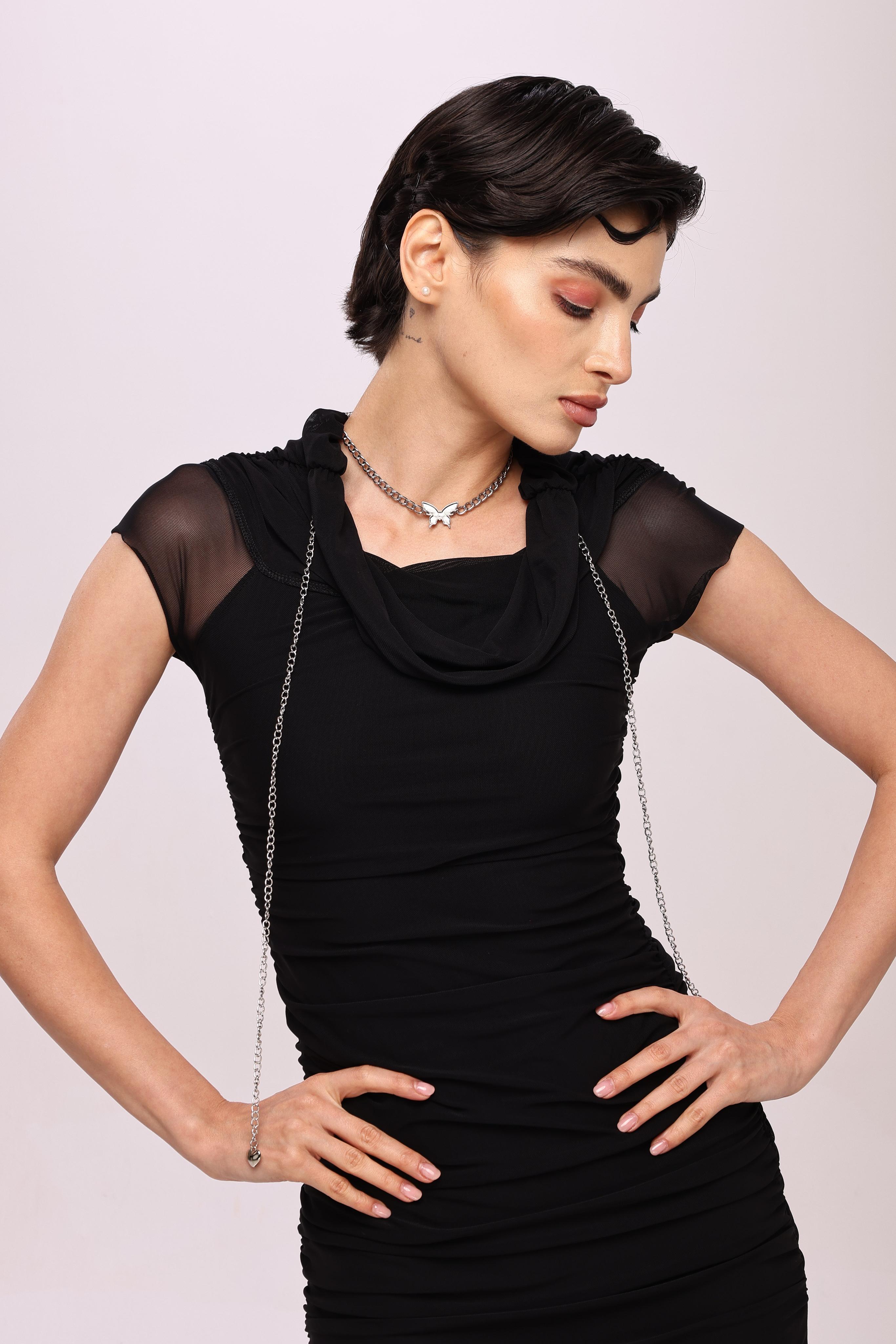 Halter neck Dress-Black