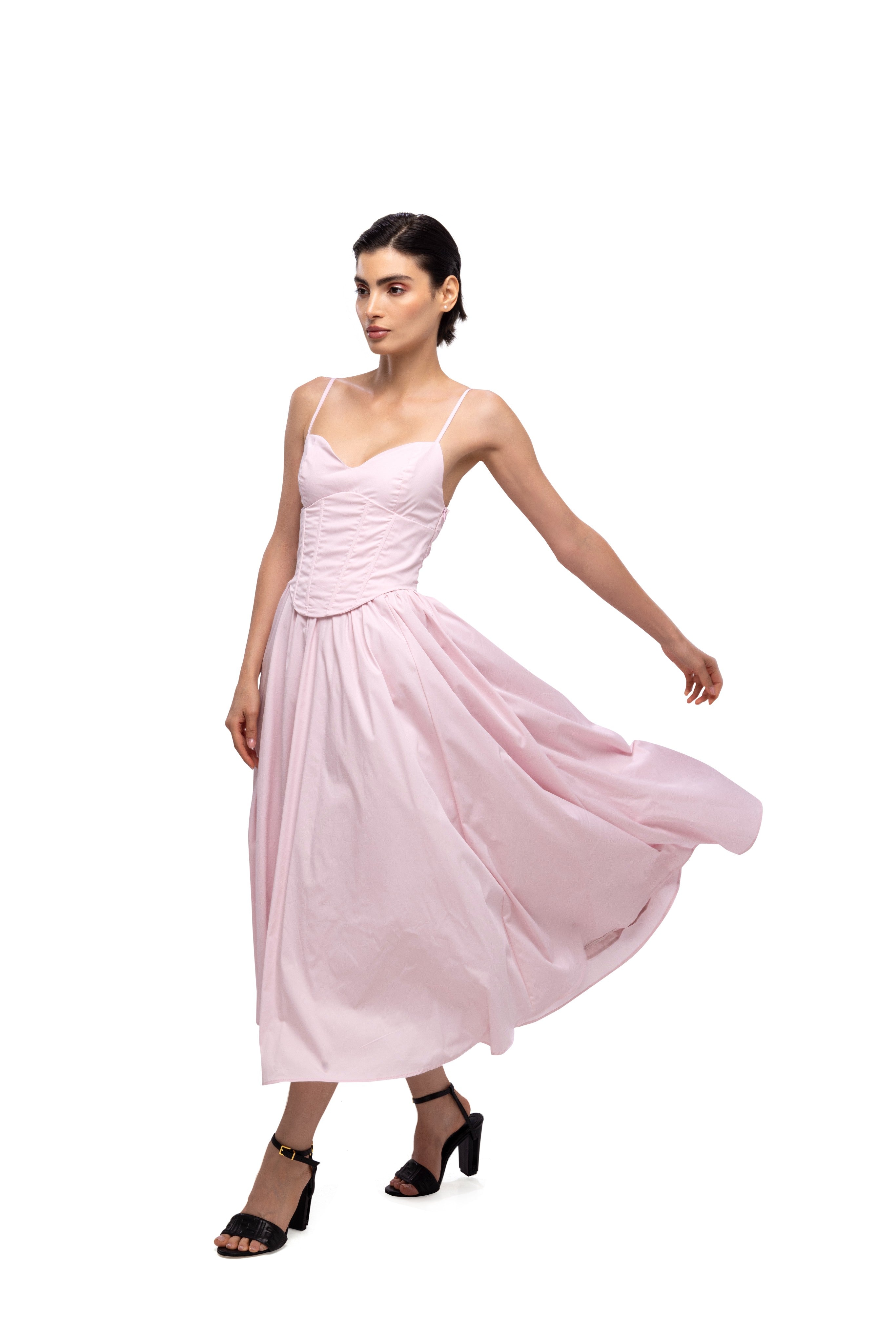 Solid Spaghetti Straps long princess dress Pink