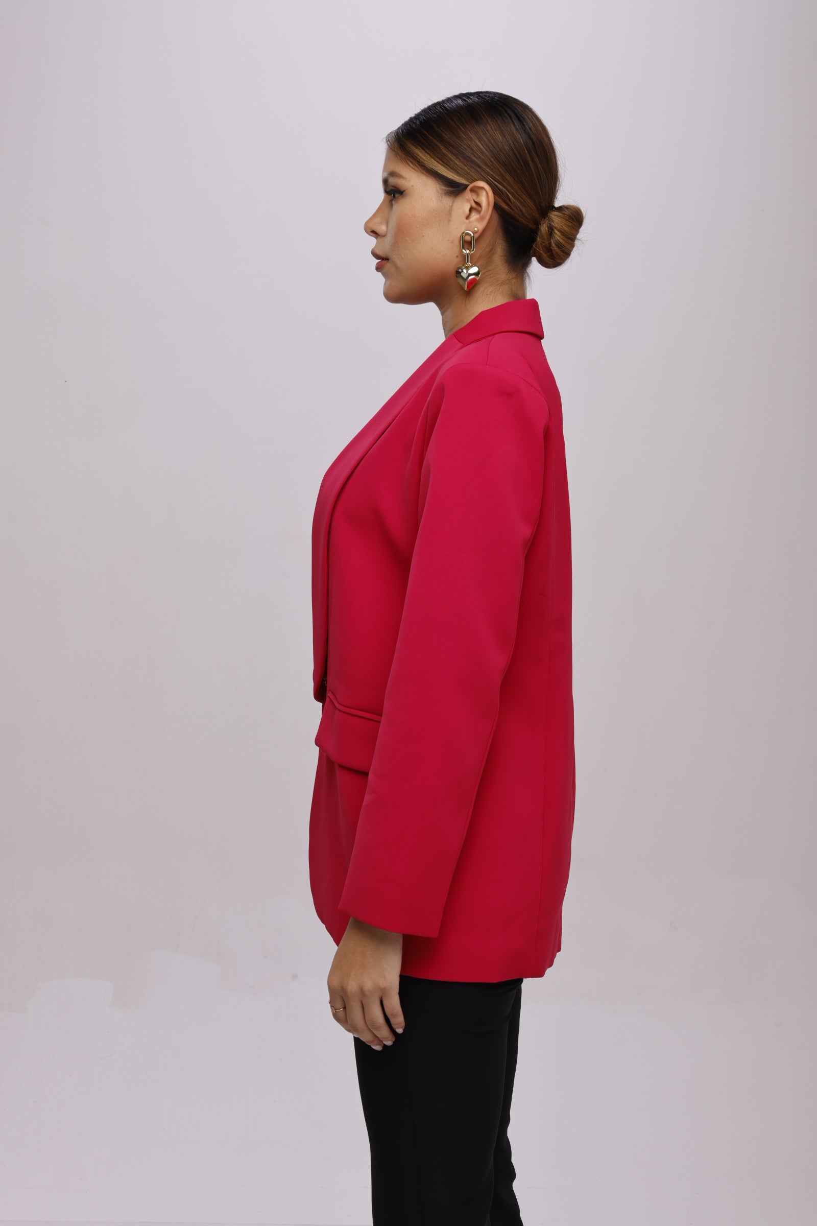 Solid fully lined shawl Collar long sleeve blazer Rose Red