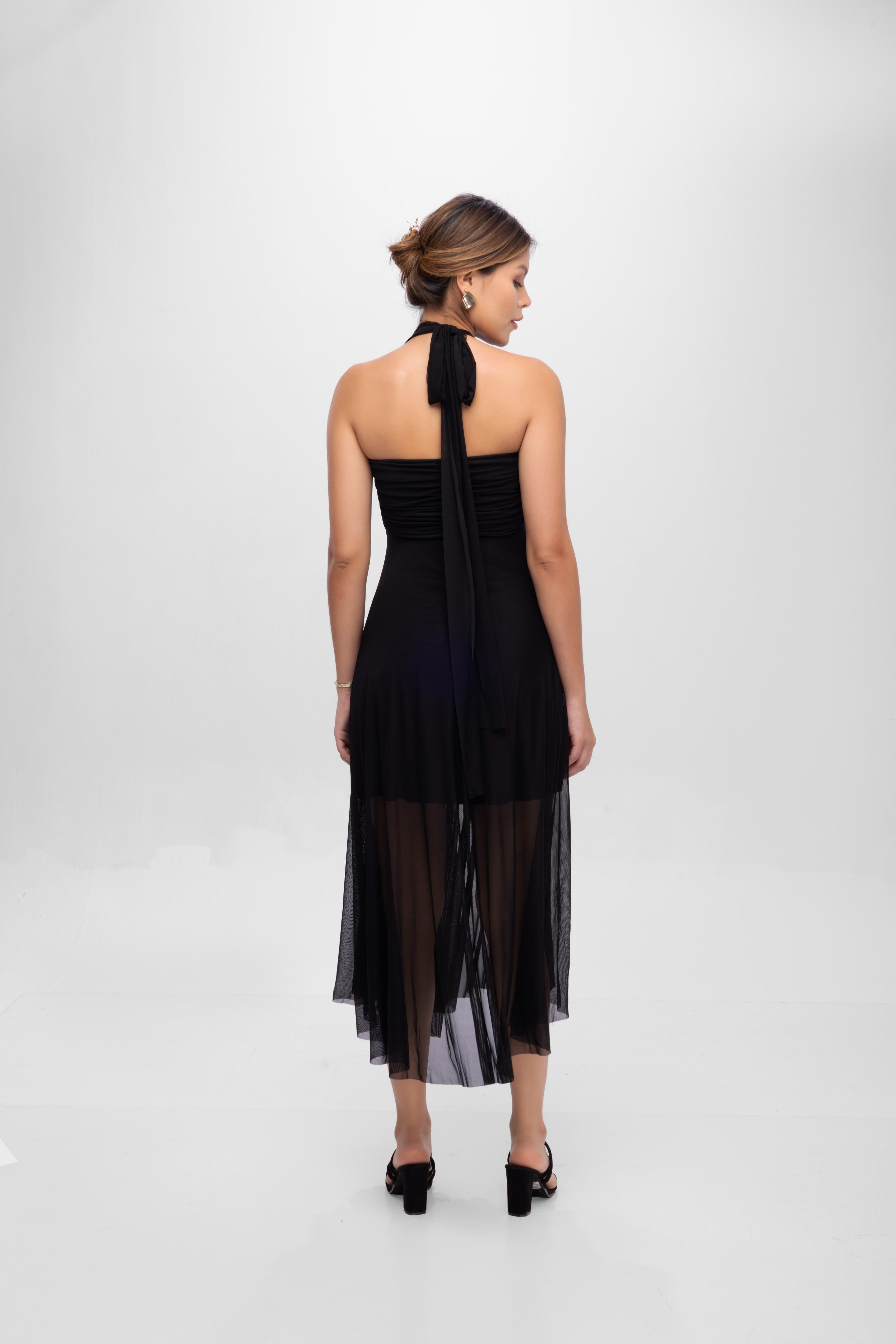 Halter neck Dress-Black