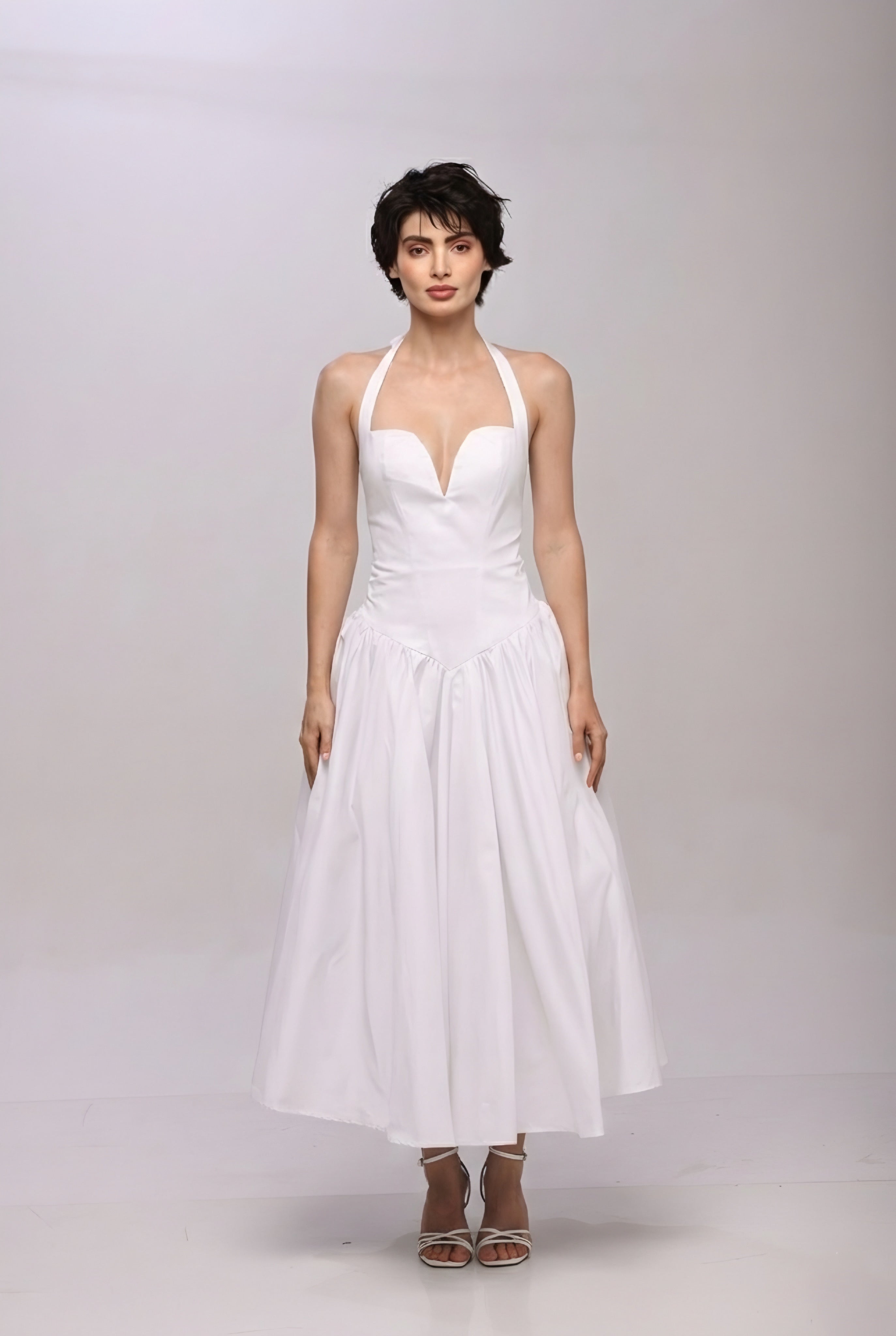 Solid halter neck long princess dress White