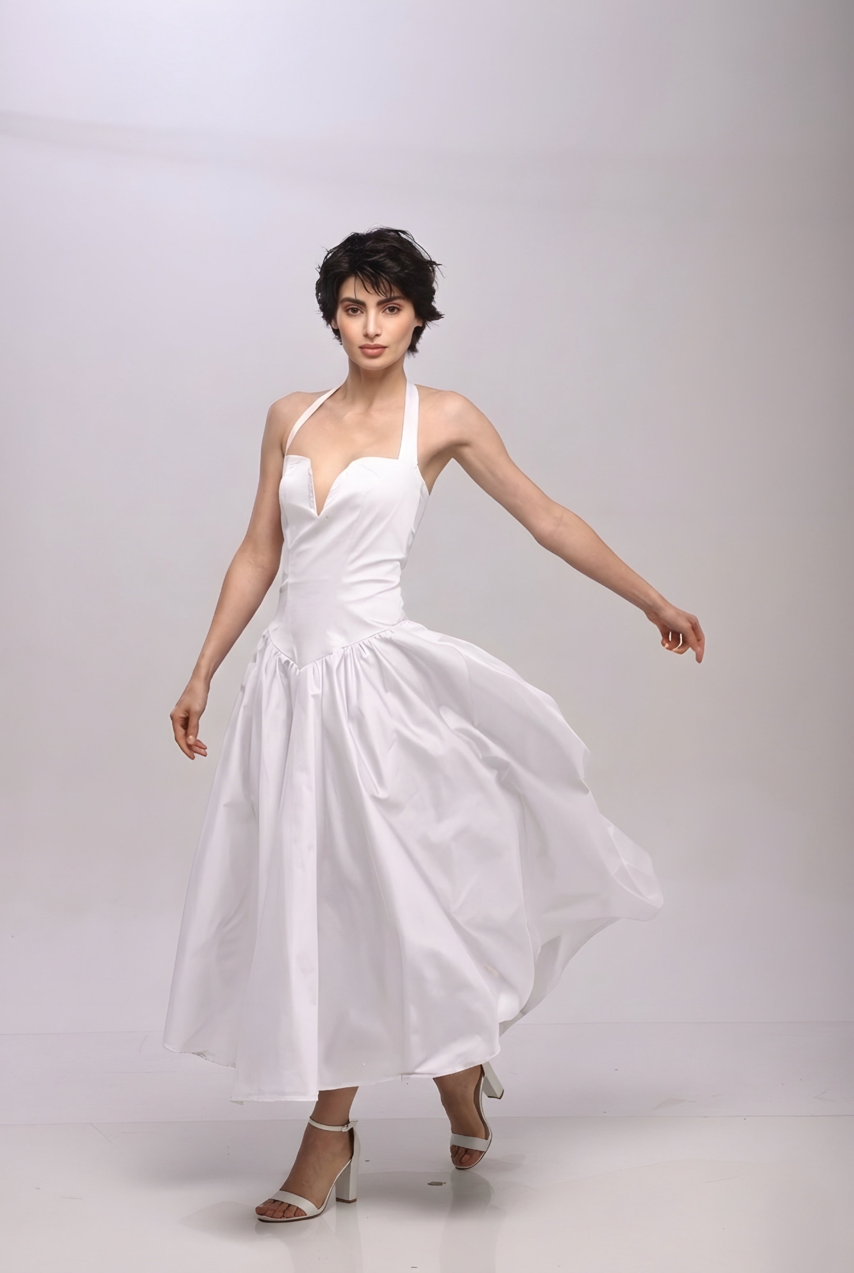Solid halter neck long princess dress White