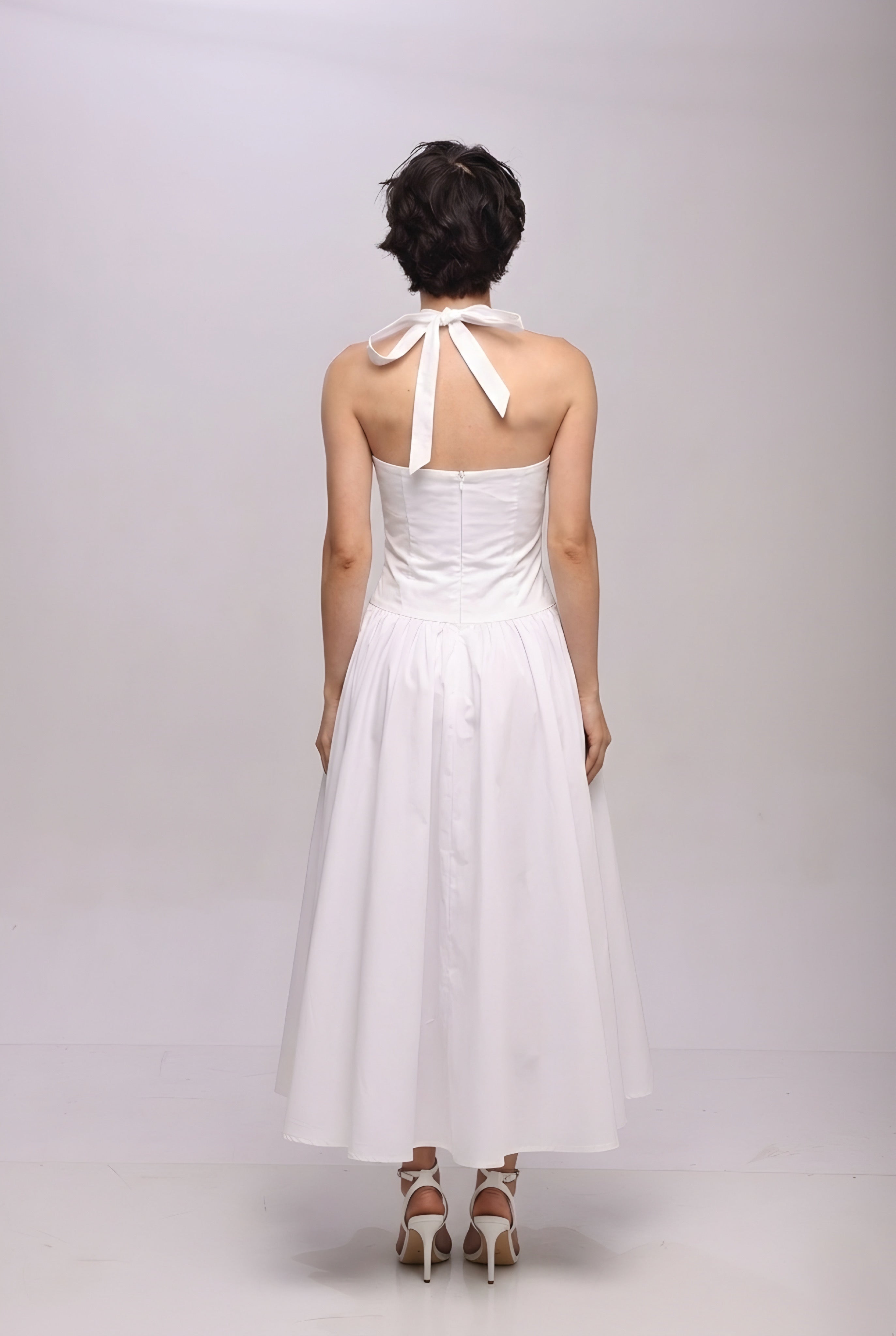 Solid halter neck long princess dress White