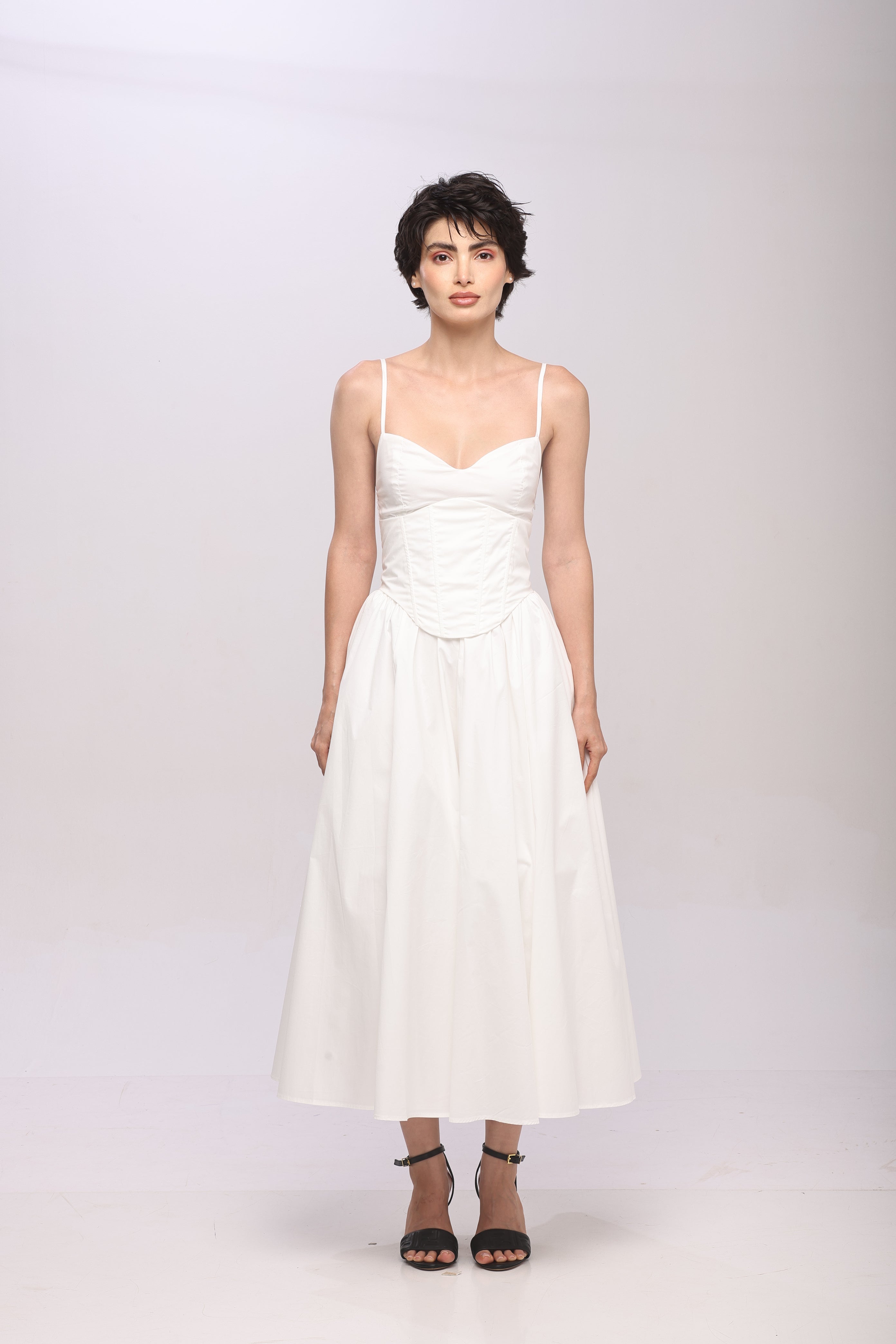 Solid Spaghetti Straps long princess dress White