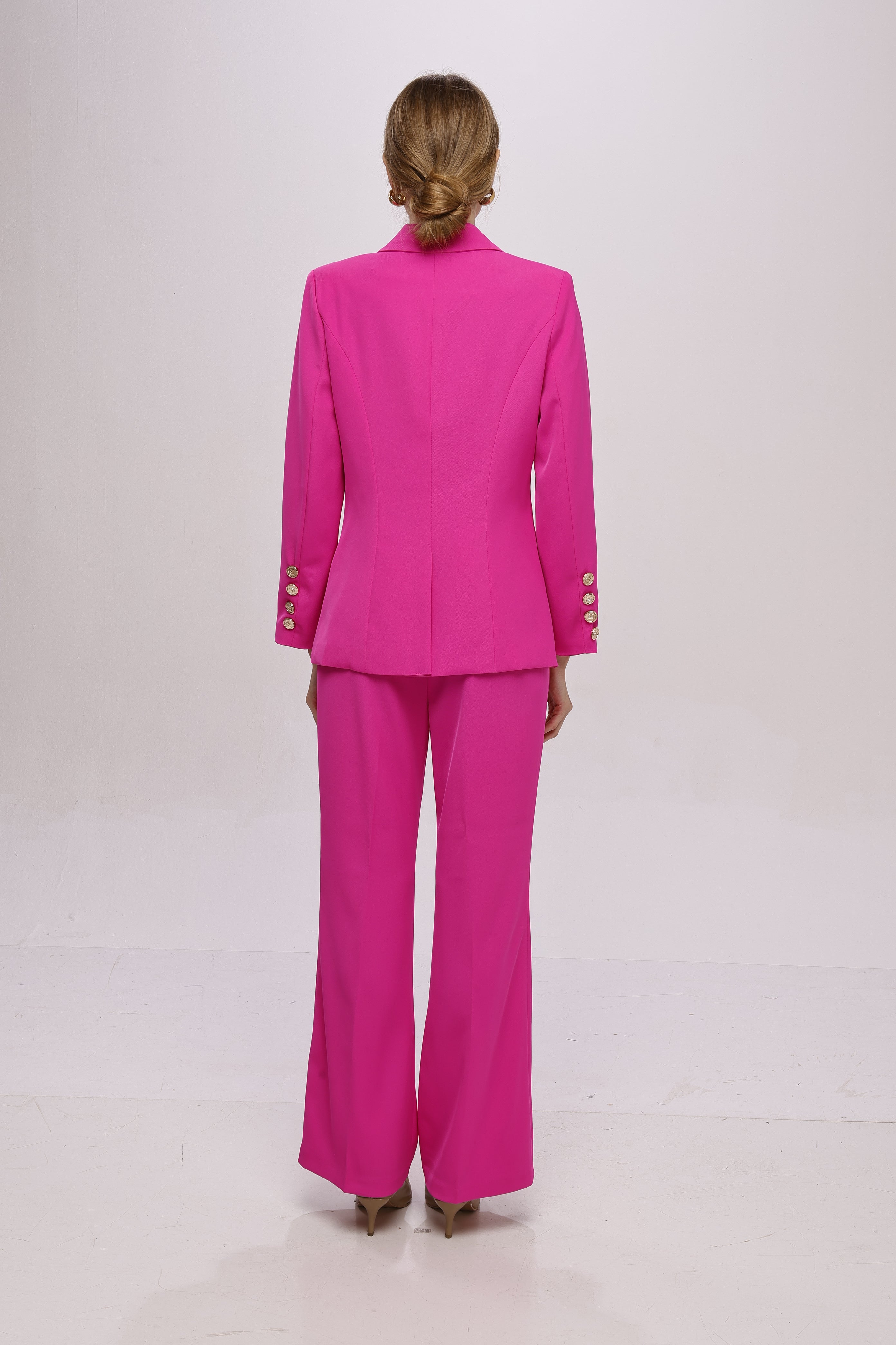 Solid fully lined lapel Collar long sleeve button closer suitset Rose Red