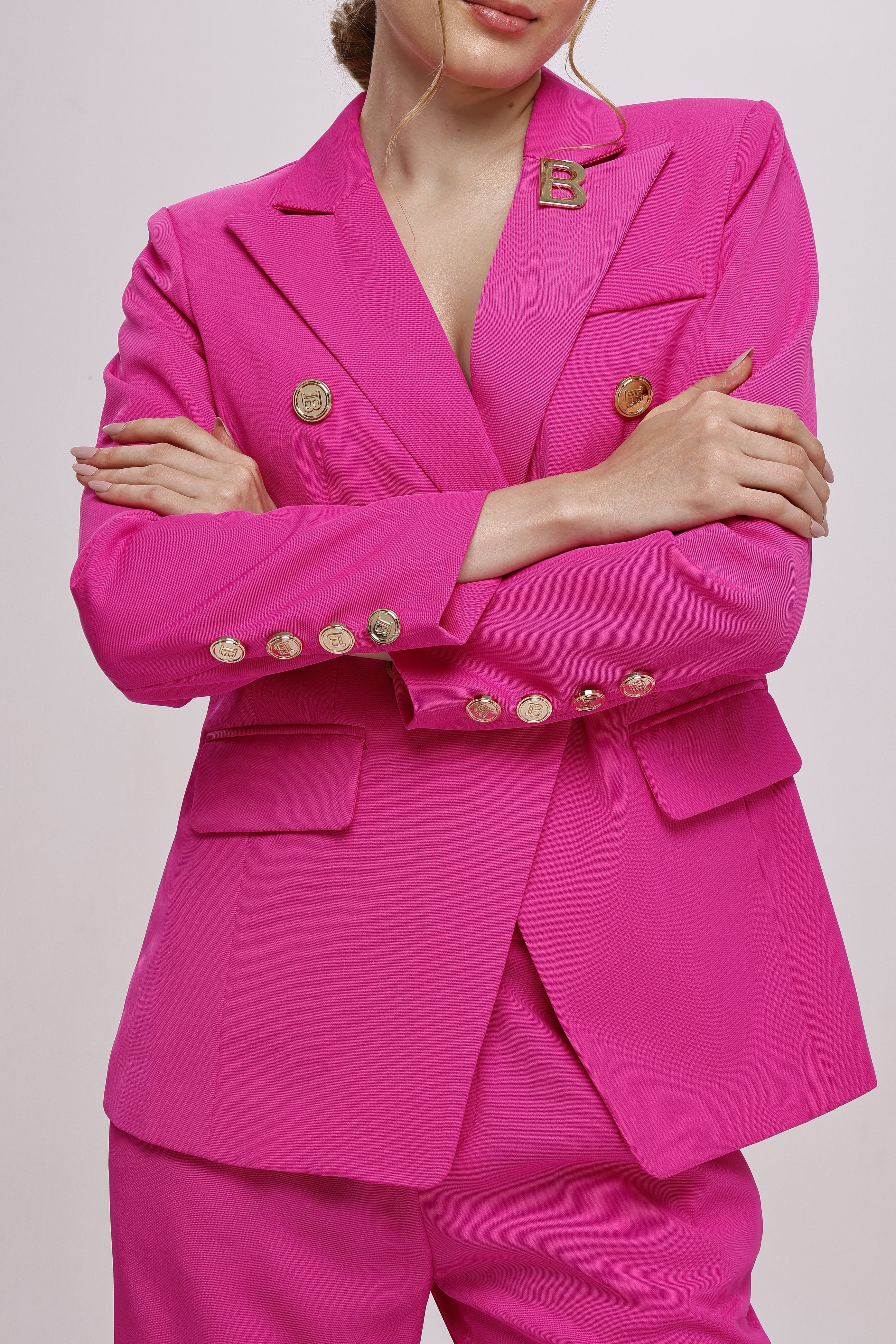 Solid fully lined lapel Collar long sleeve button closer suitset Rose Red