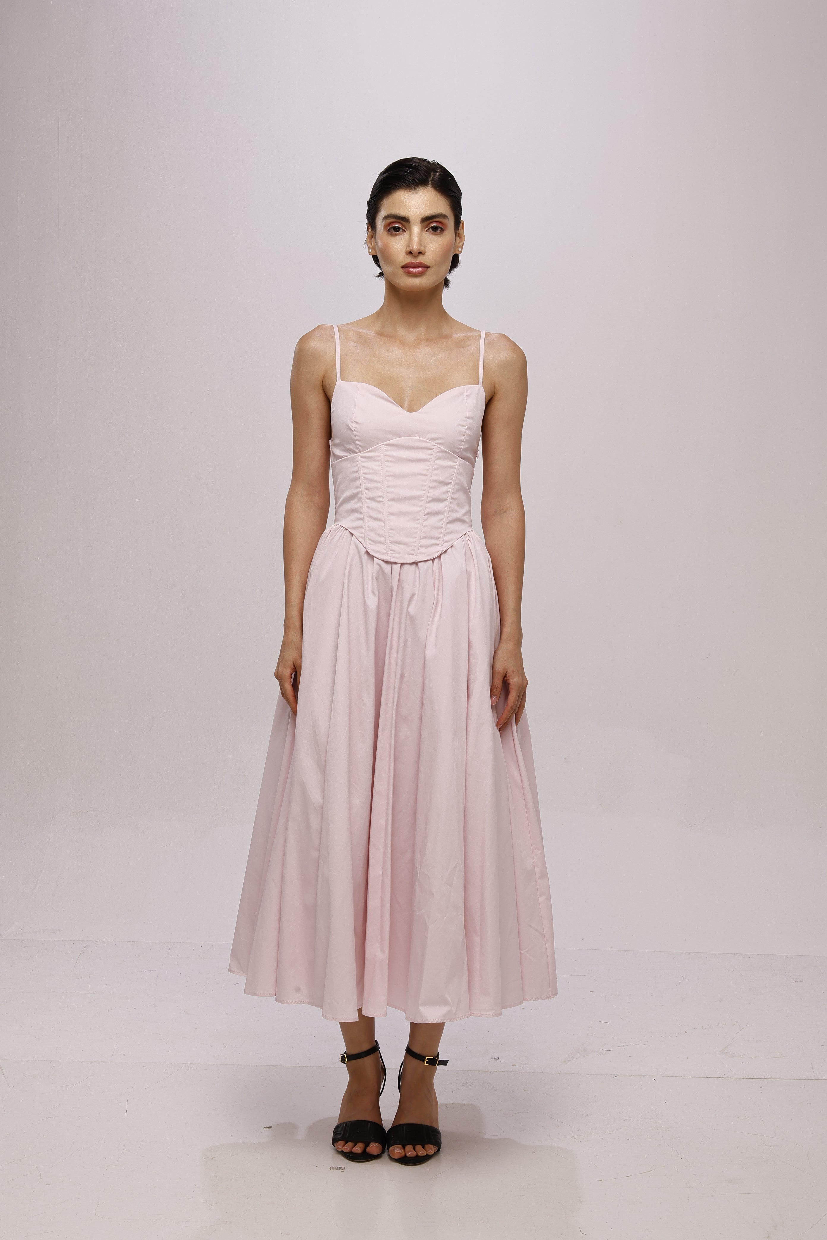 Solid Spaghetti Straps long princess dress Pink