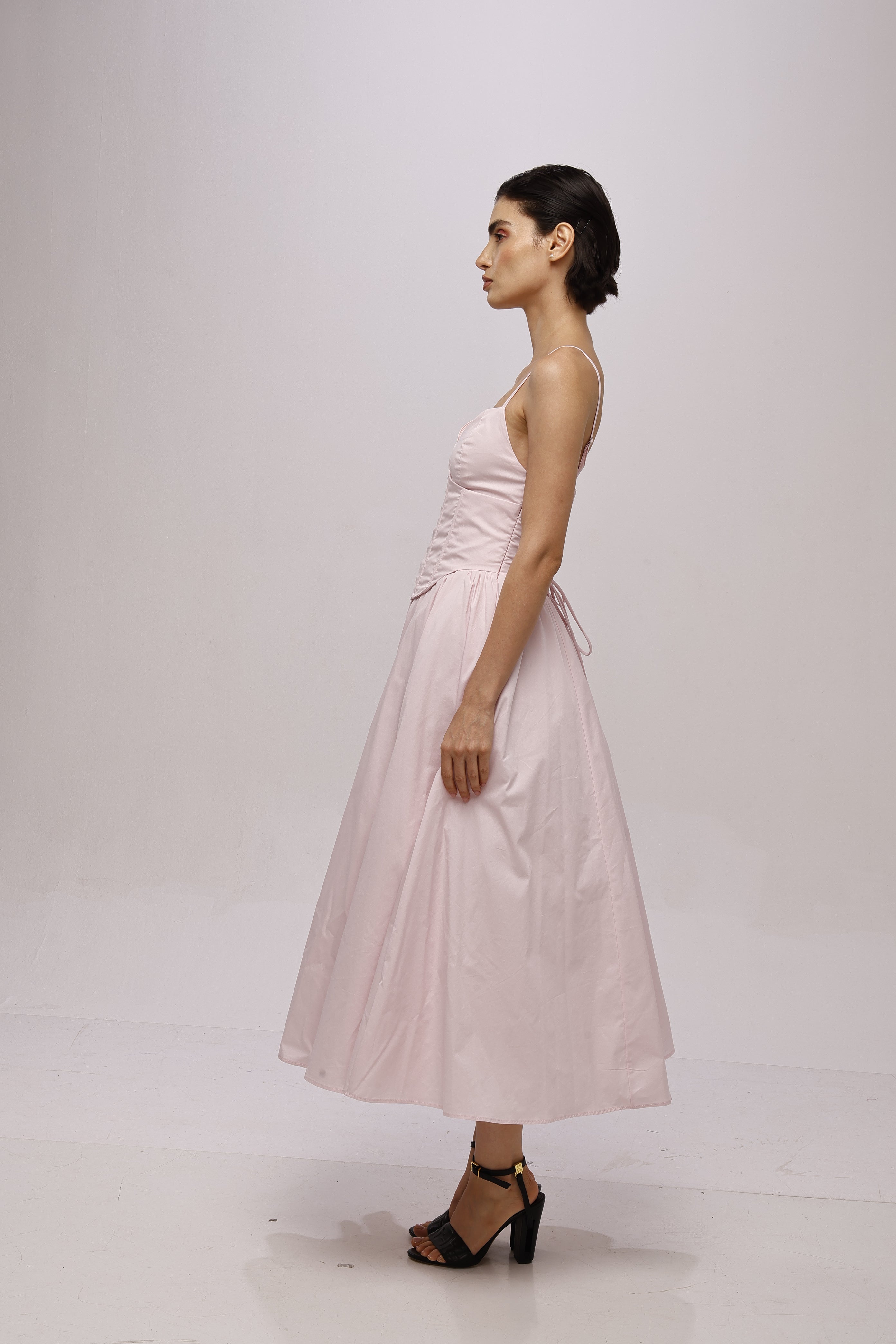 Solid Spaghetti Straps long princess dress Pink