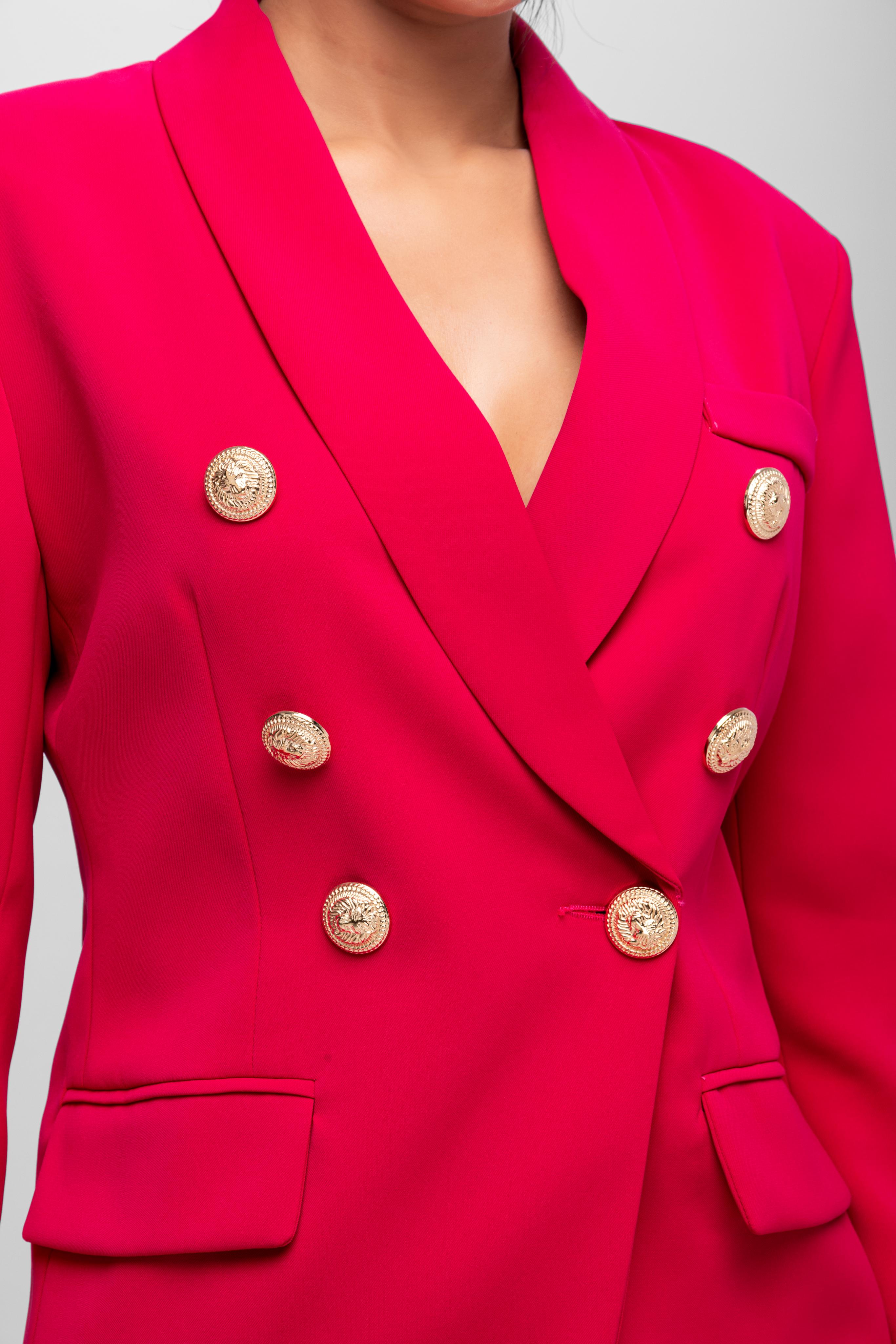Solid fully lined lapel Collar long sleeve button closer blazer Rose Red