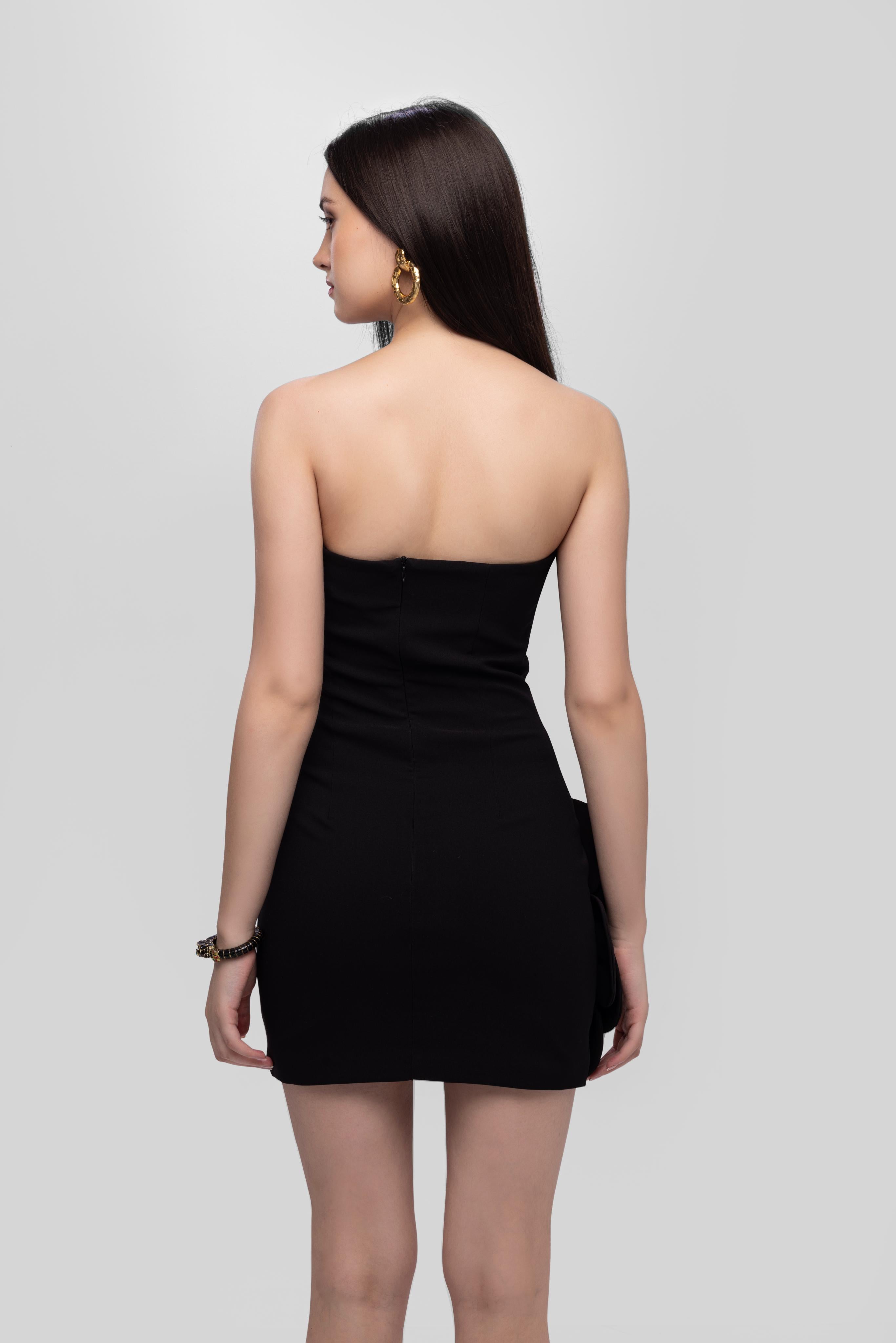 Bandage flower off shoulder mini dress Back