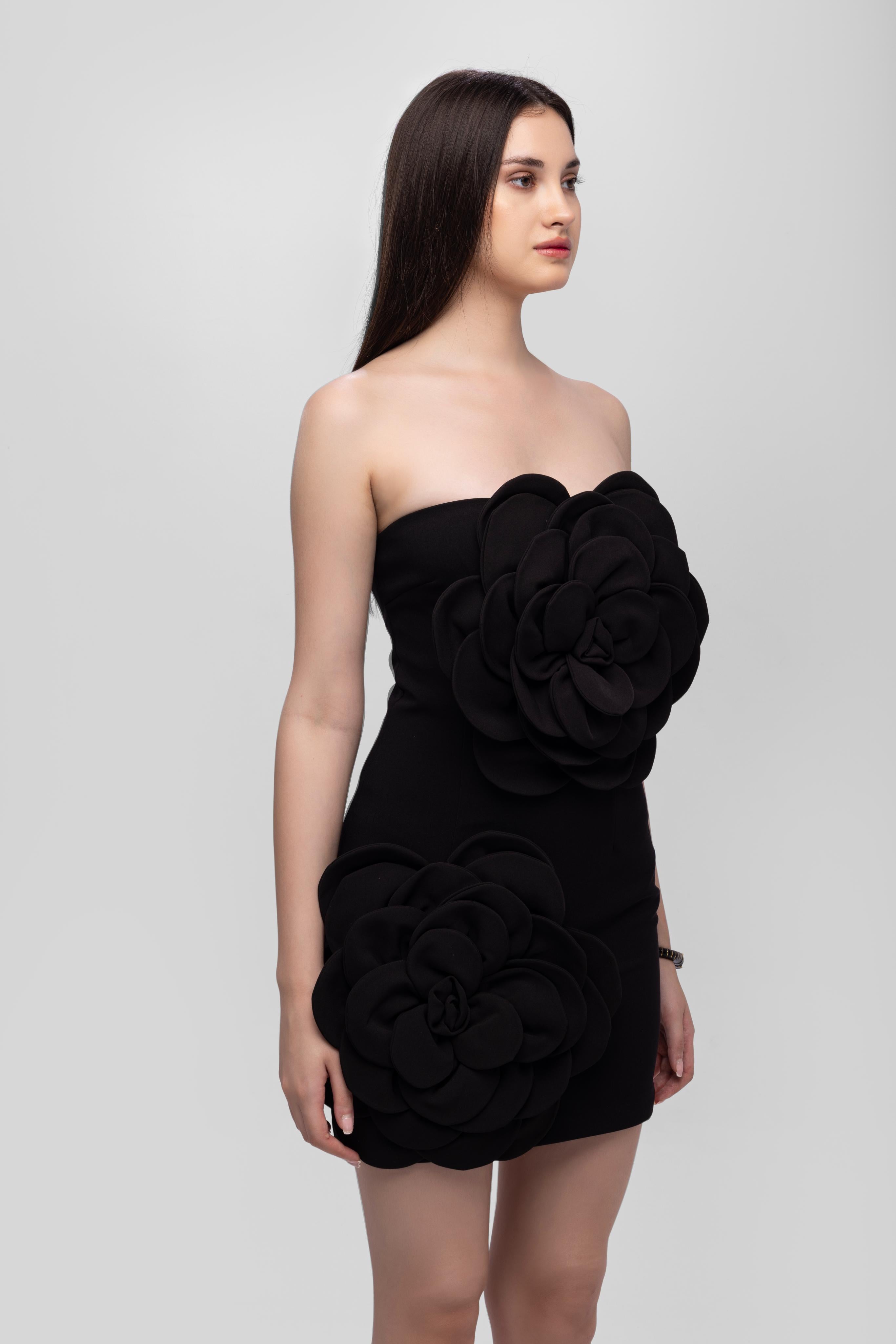 Bandage flower off shoulder mini dress Back