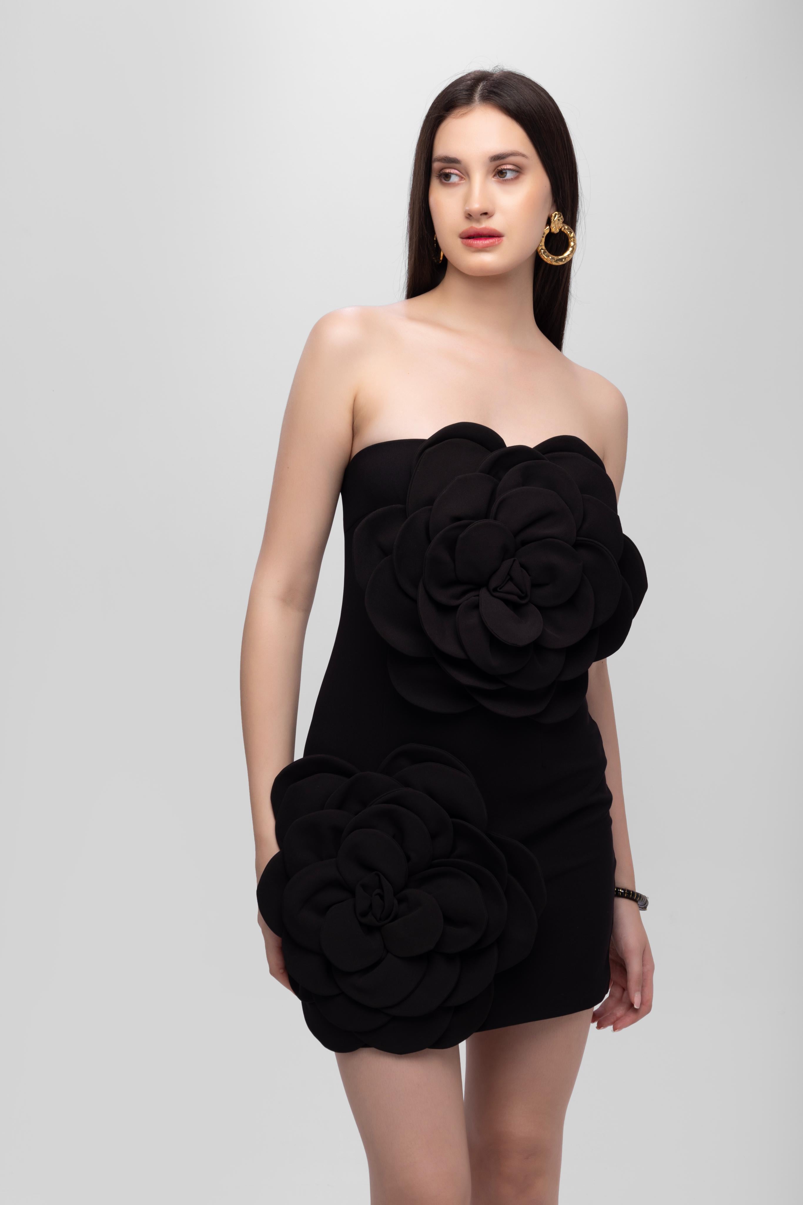 Bandage flower off shoulder mini dress Back