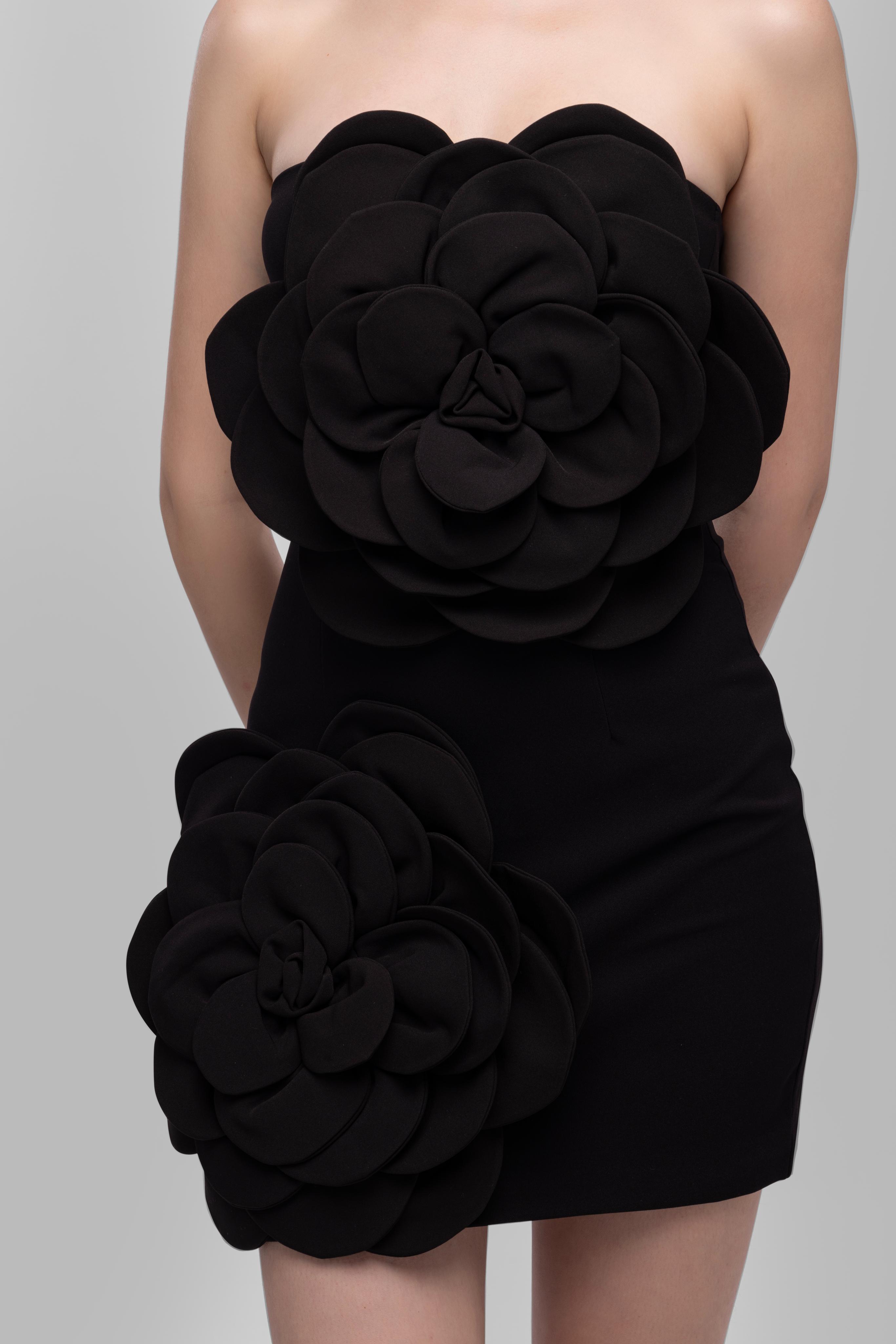 Bandage flower off shoulder mini dress Back