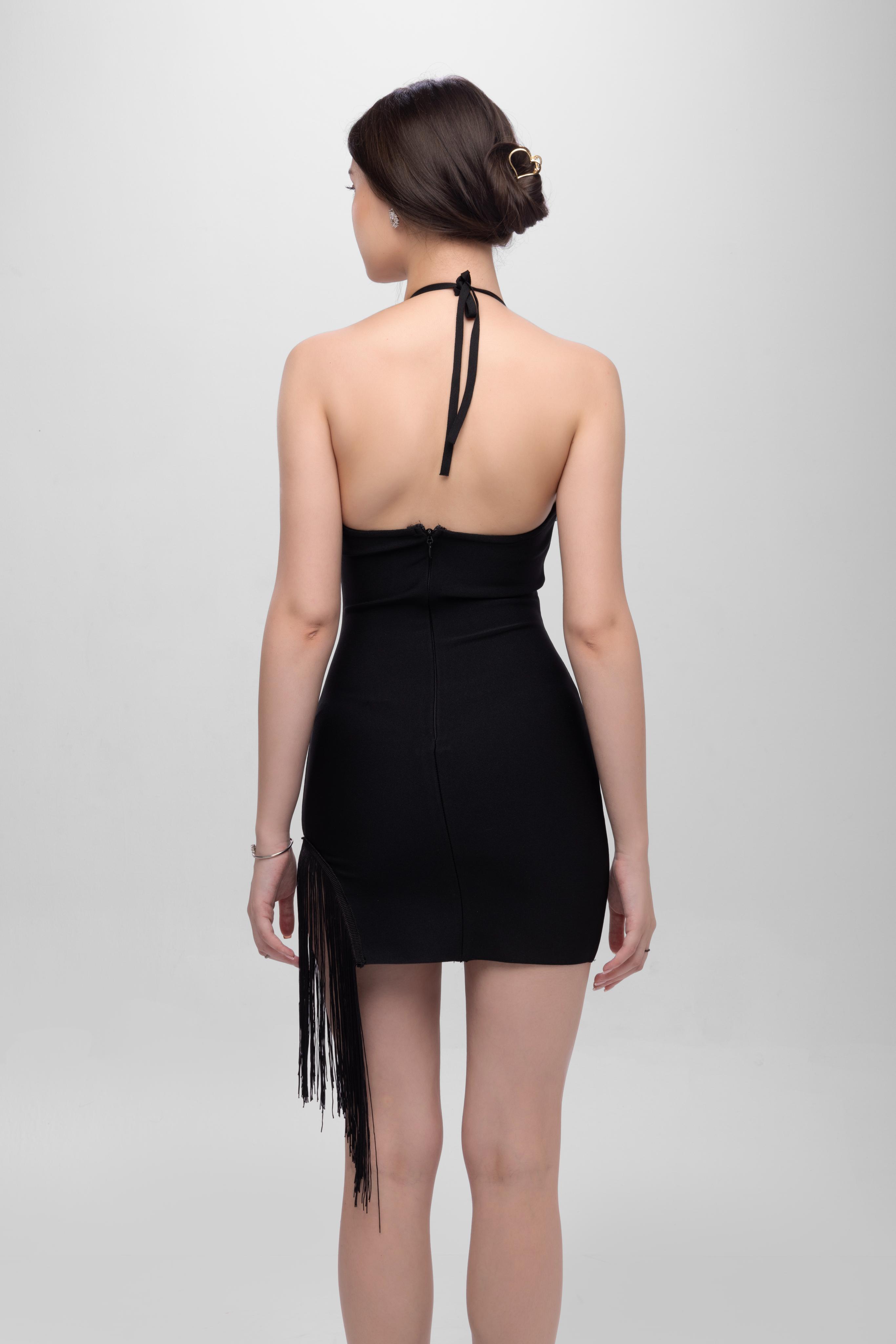 Solid Spaghetti Straps bandage mini dress Black