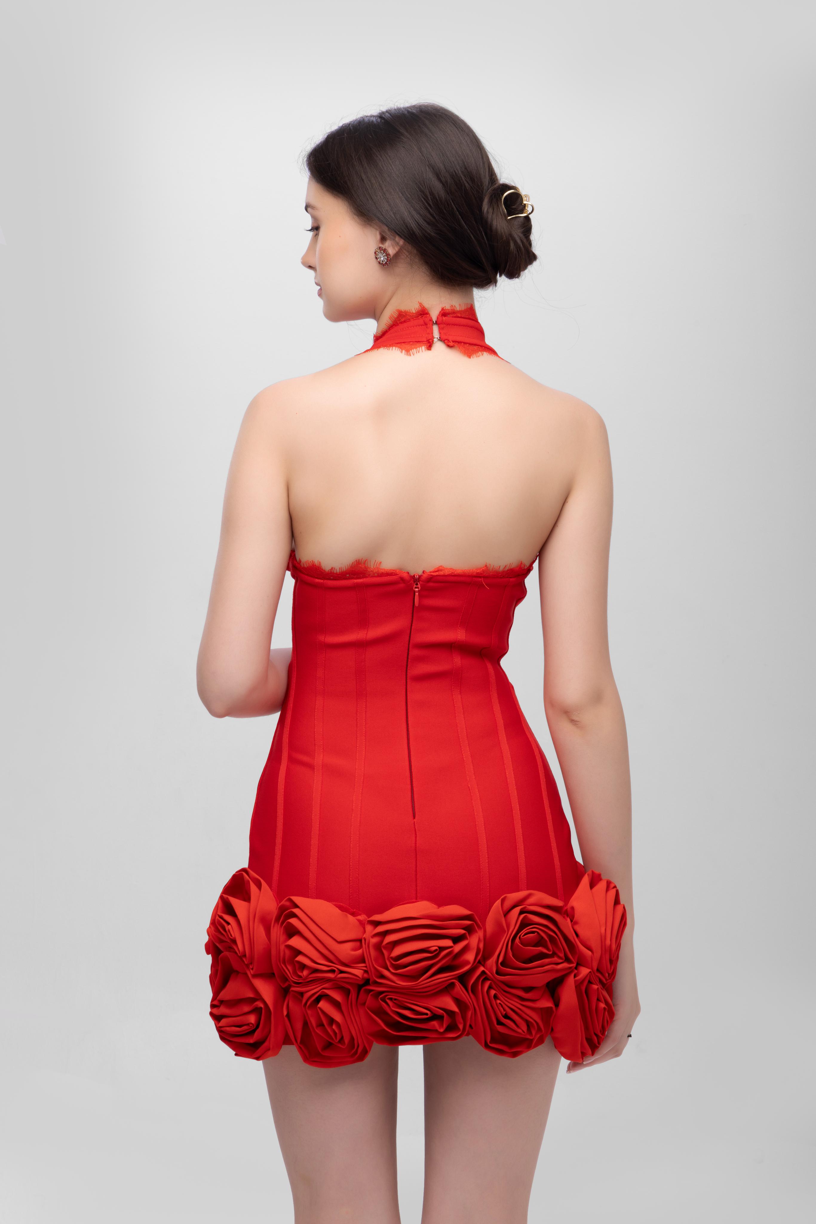 Bandage flower off shoulder mini dress
