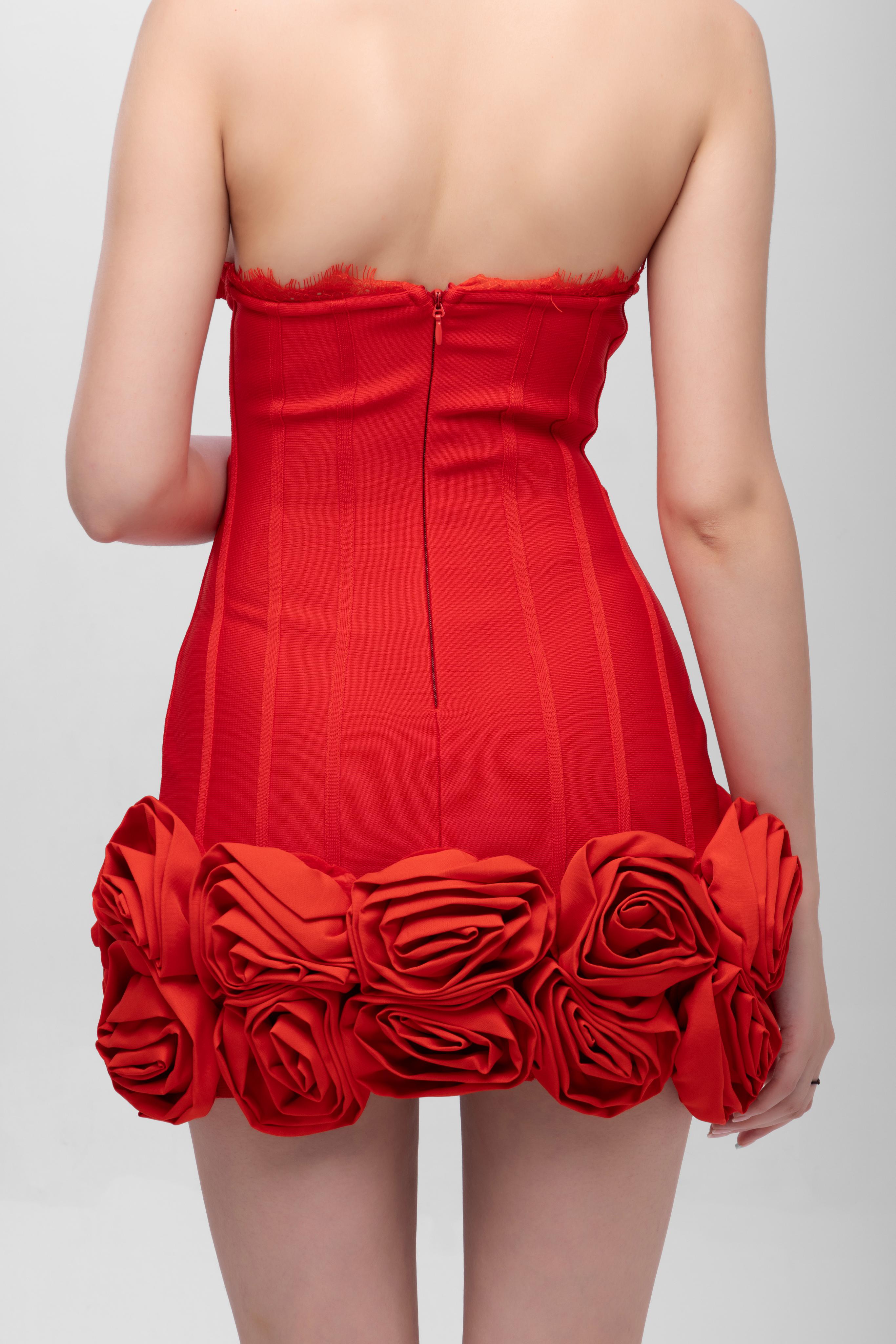 Bandage flower off shoulder mini dress