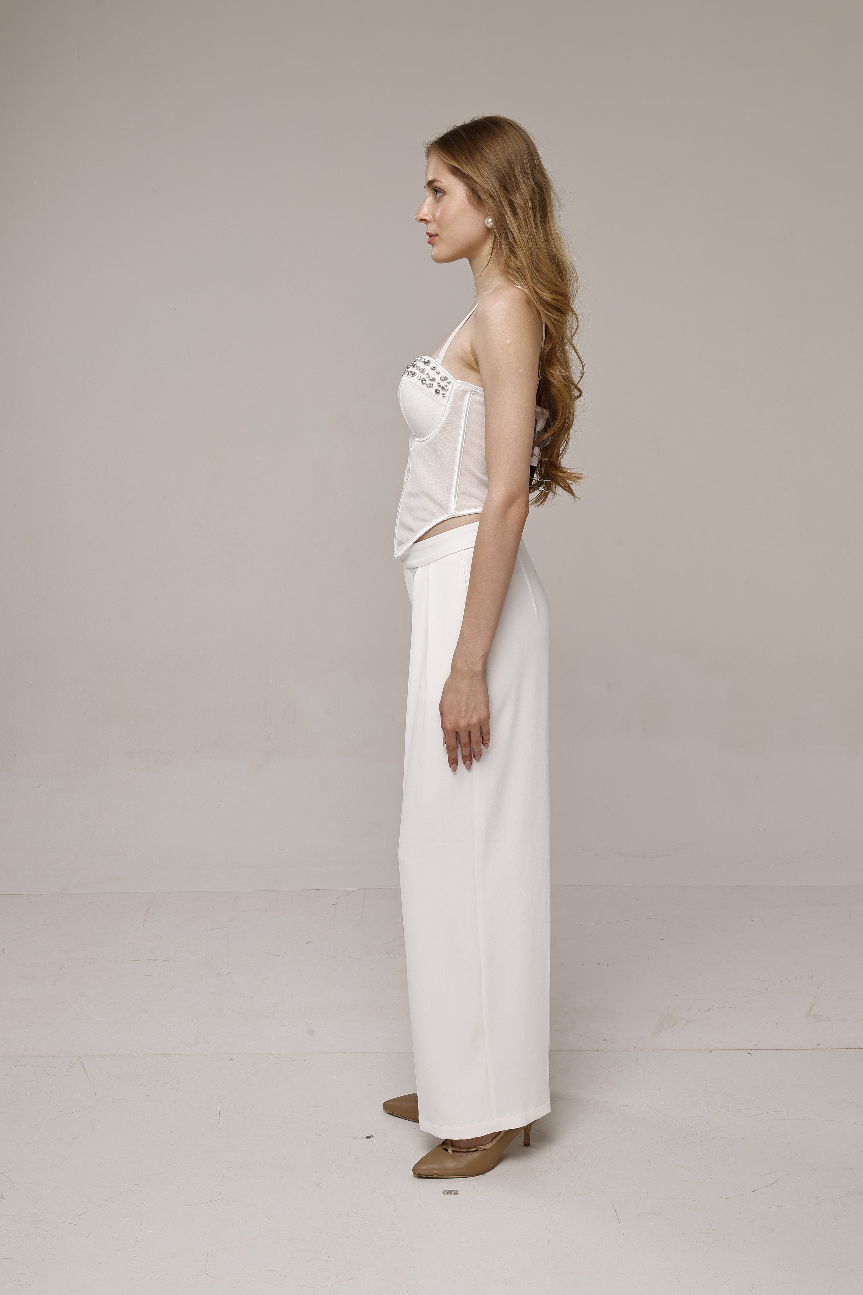 Fancy rhinestone corset top White