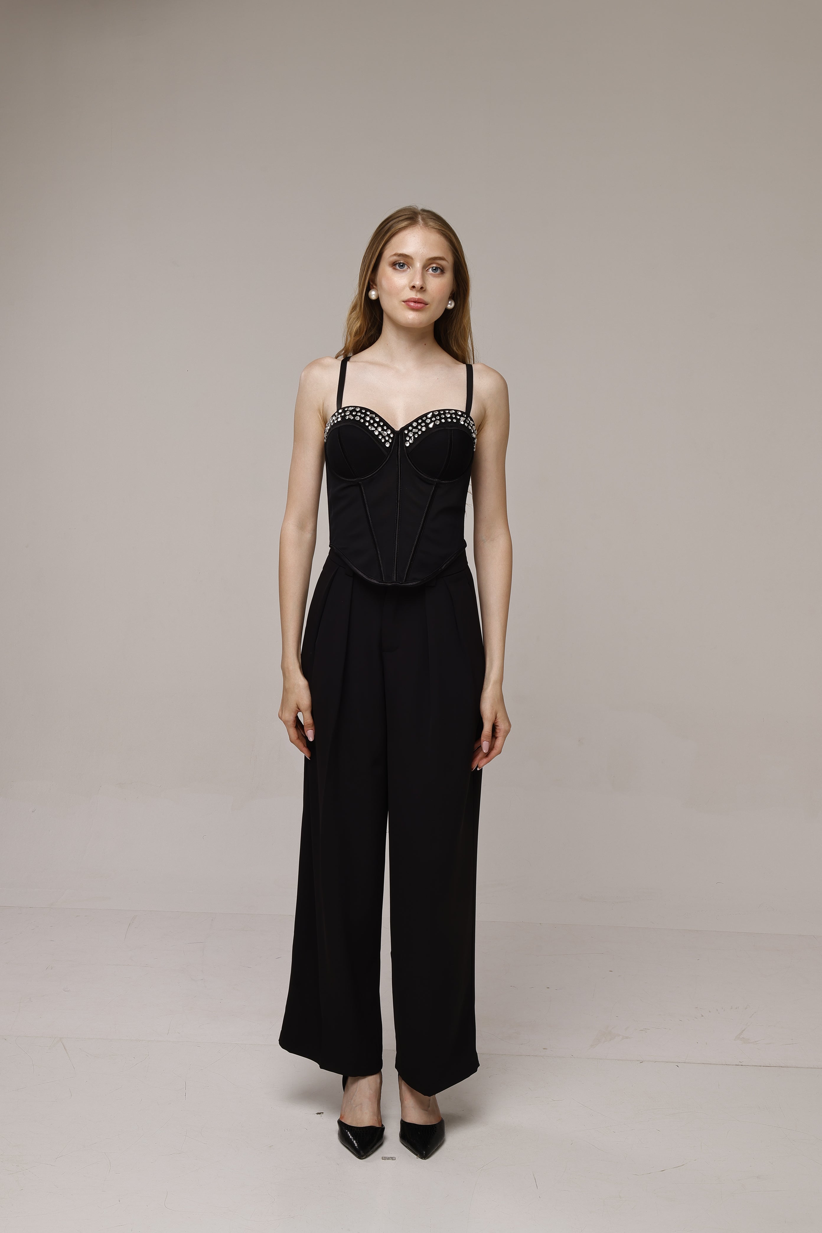 Fancy rhinestone corset top Black