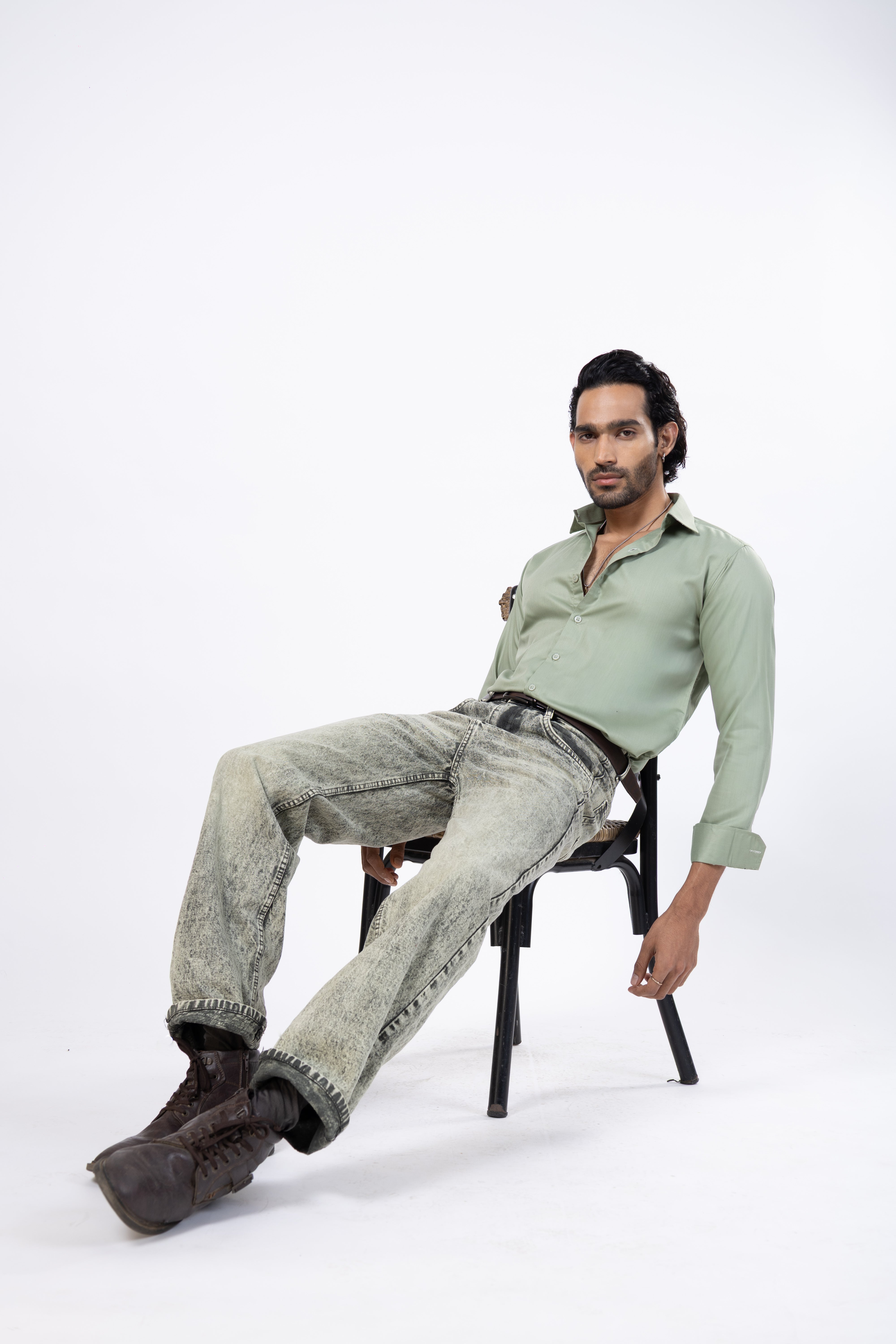 Full Sleeve Slim Fit Green Shirt