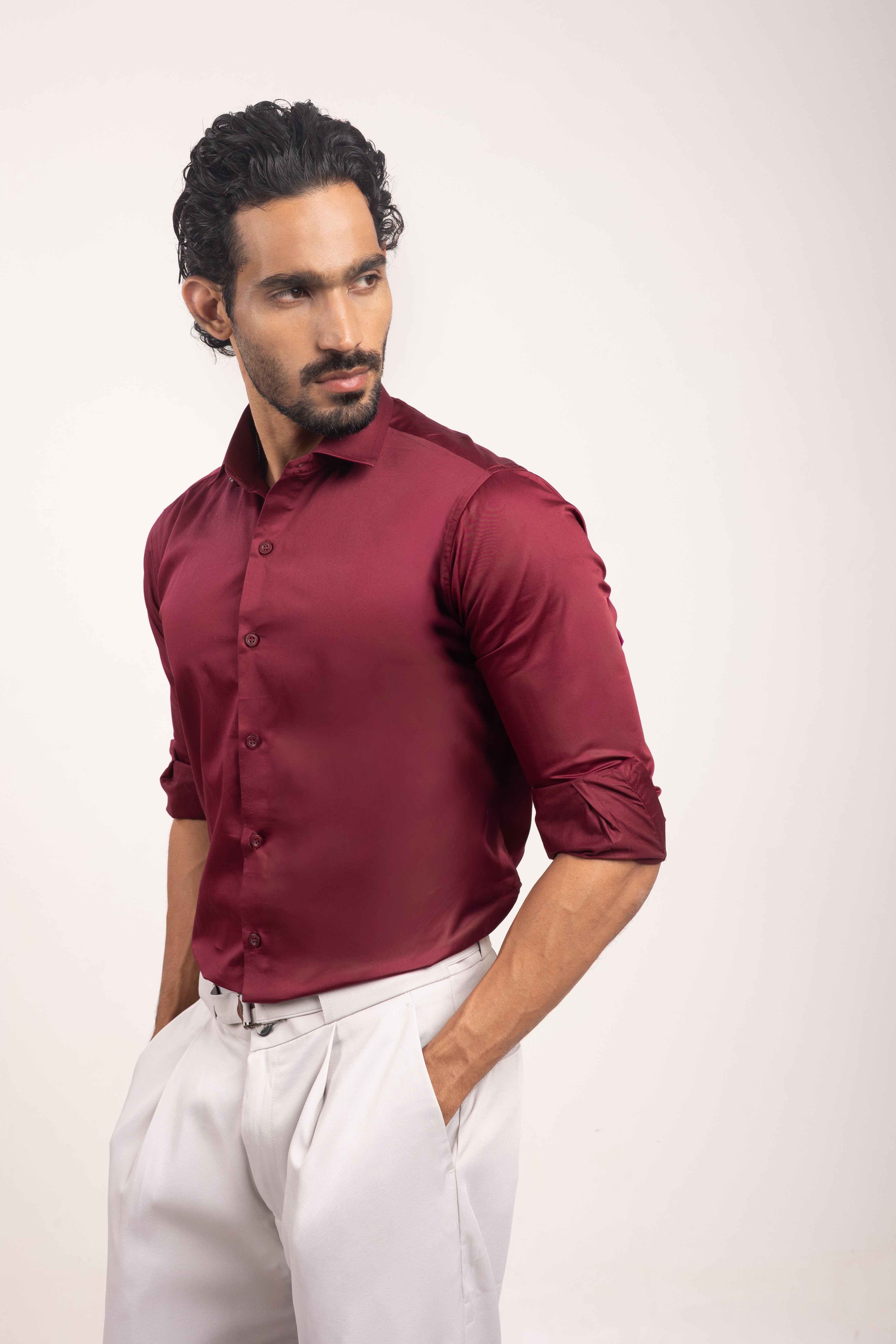 Full sleeve slim fit Shirt Maroon