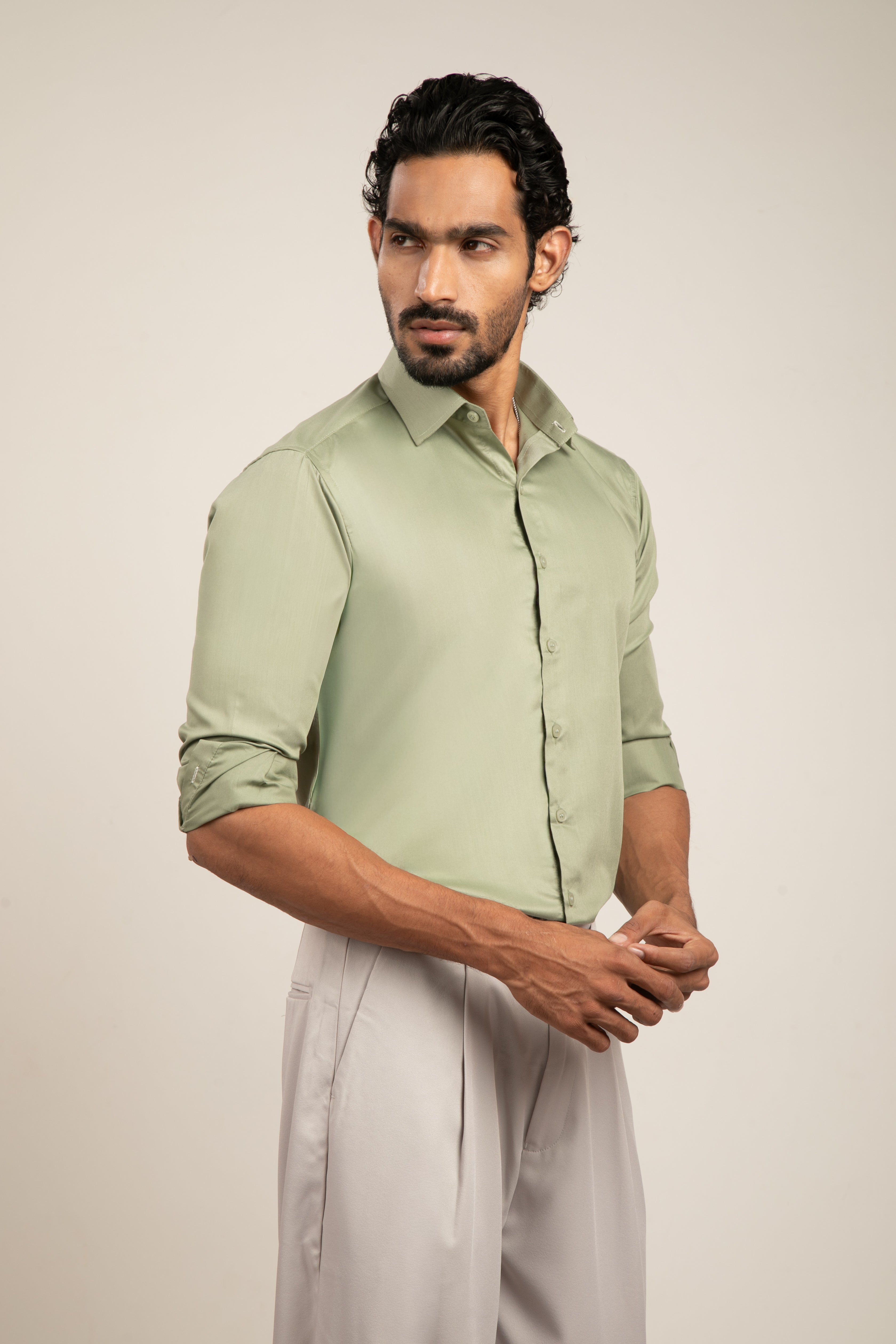 Full Sleeve Slim Fit Green Shirt