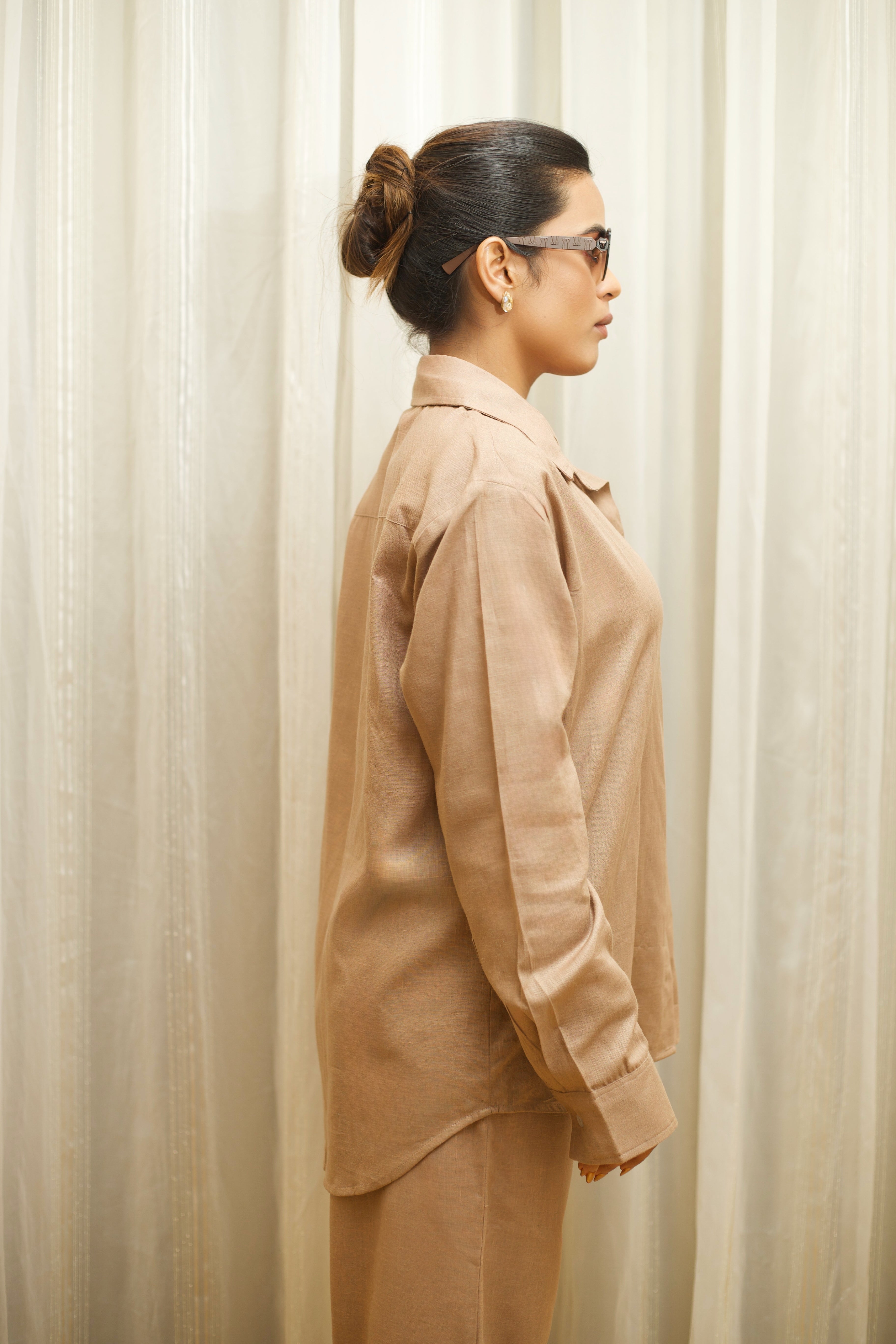 Women's Linen Blend Brown Co-Ord Set