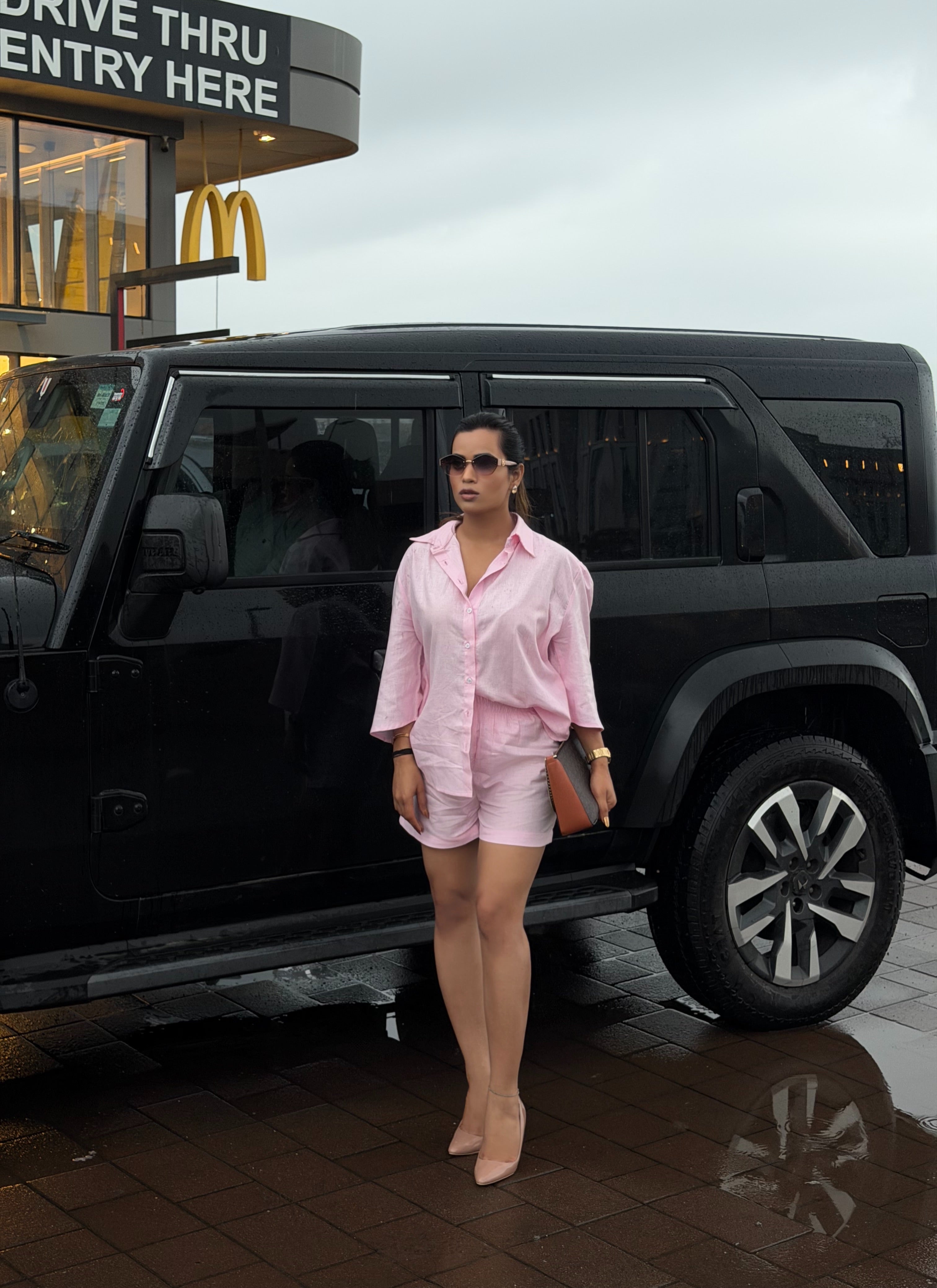 Women's Linen Blend Pink Co-Ord Set