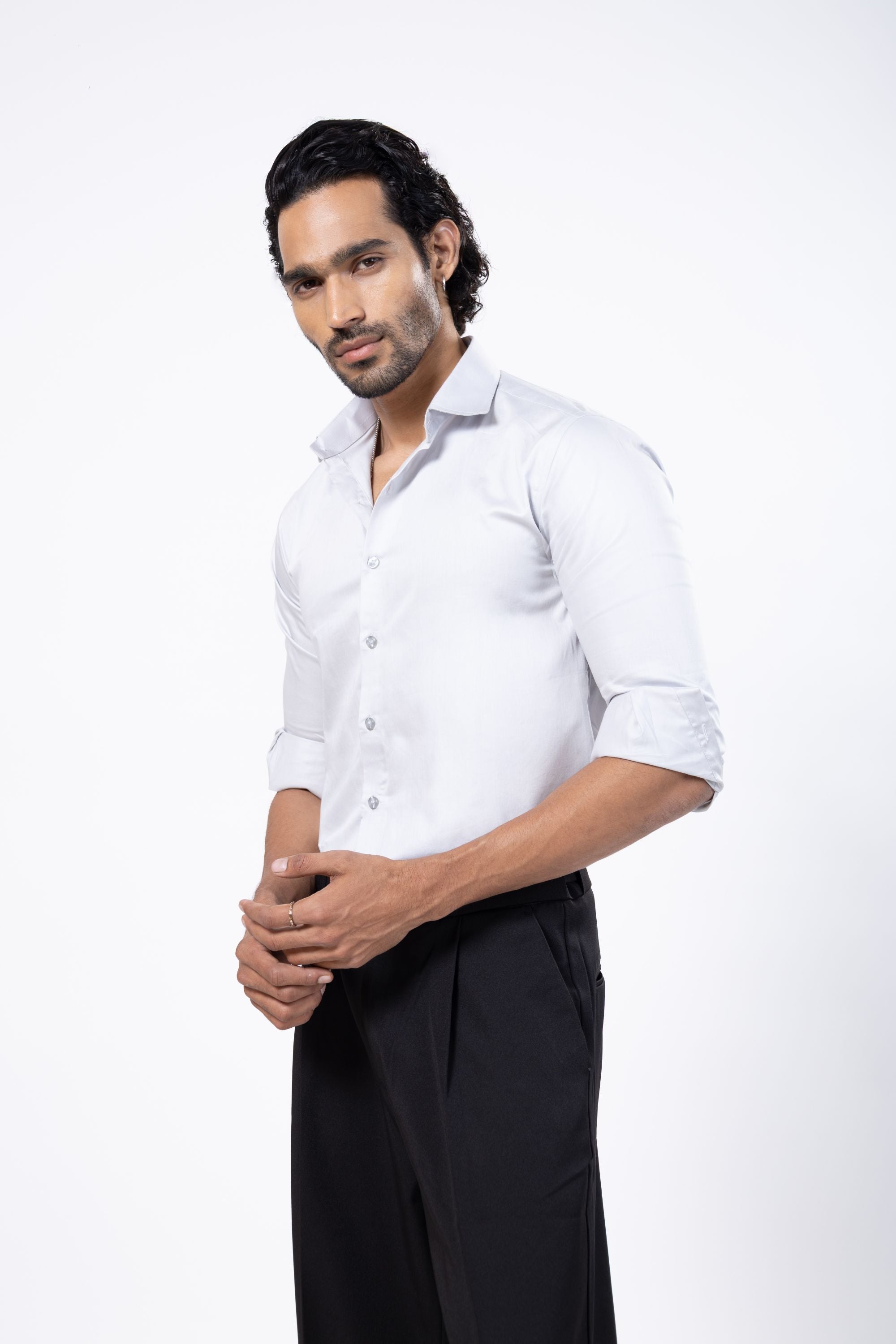 Full Sleeve Slim Fit Light Grey Shirt