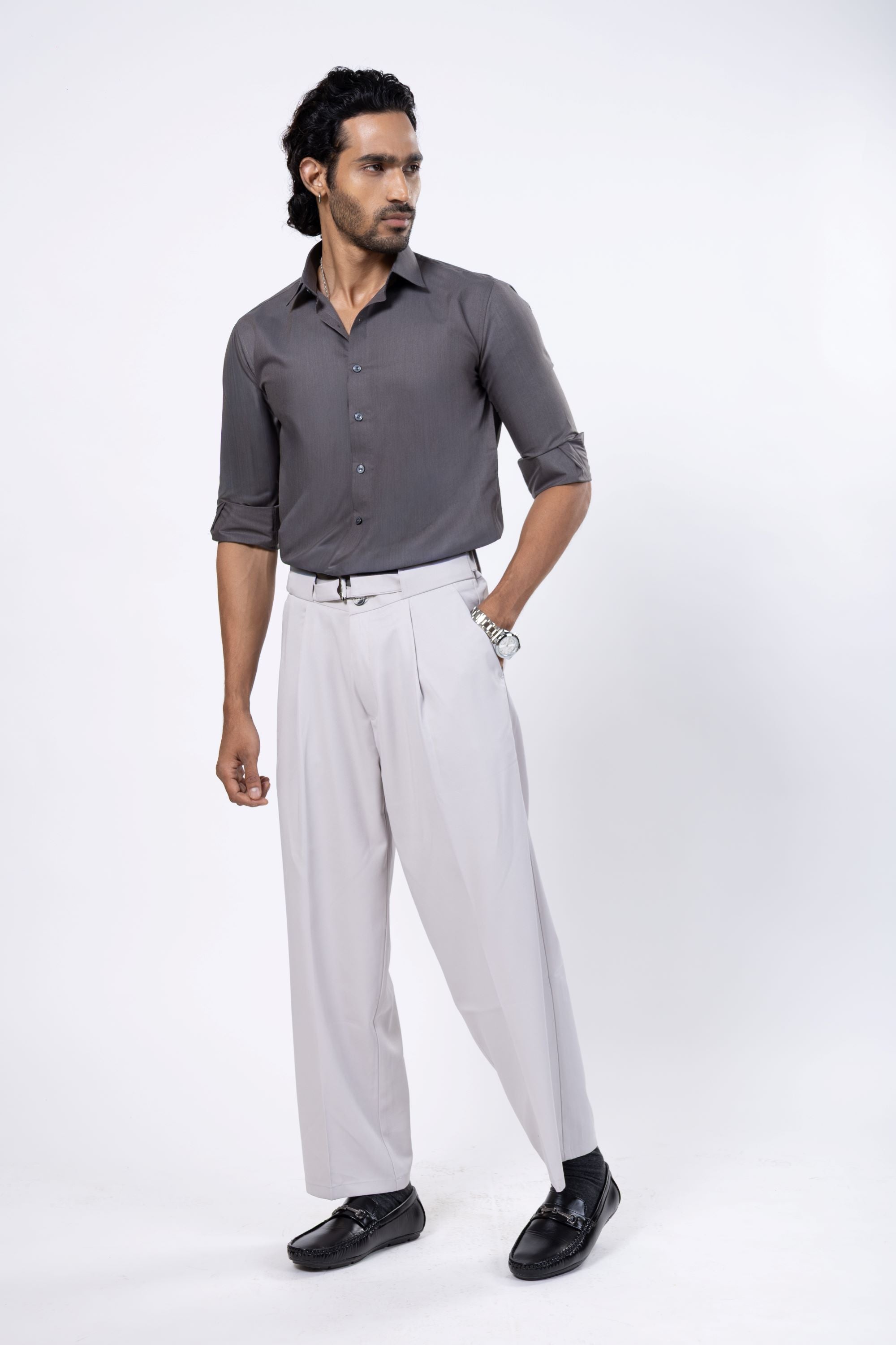 Full Sleeve Slim Fit Grey Shirt