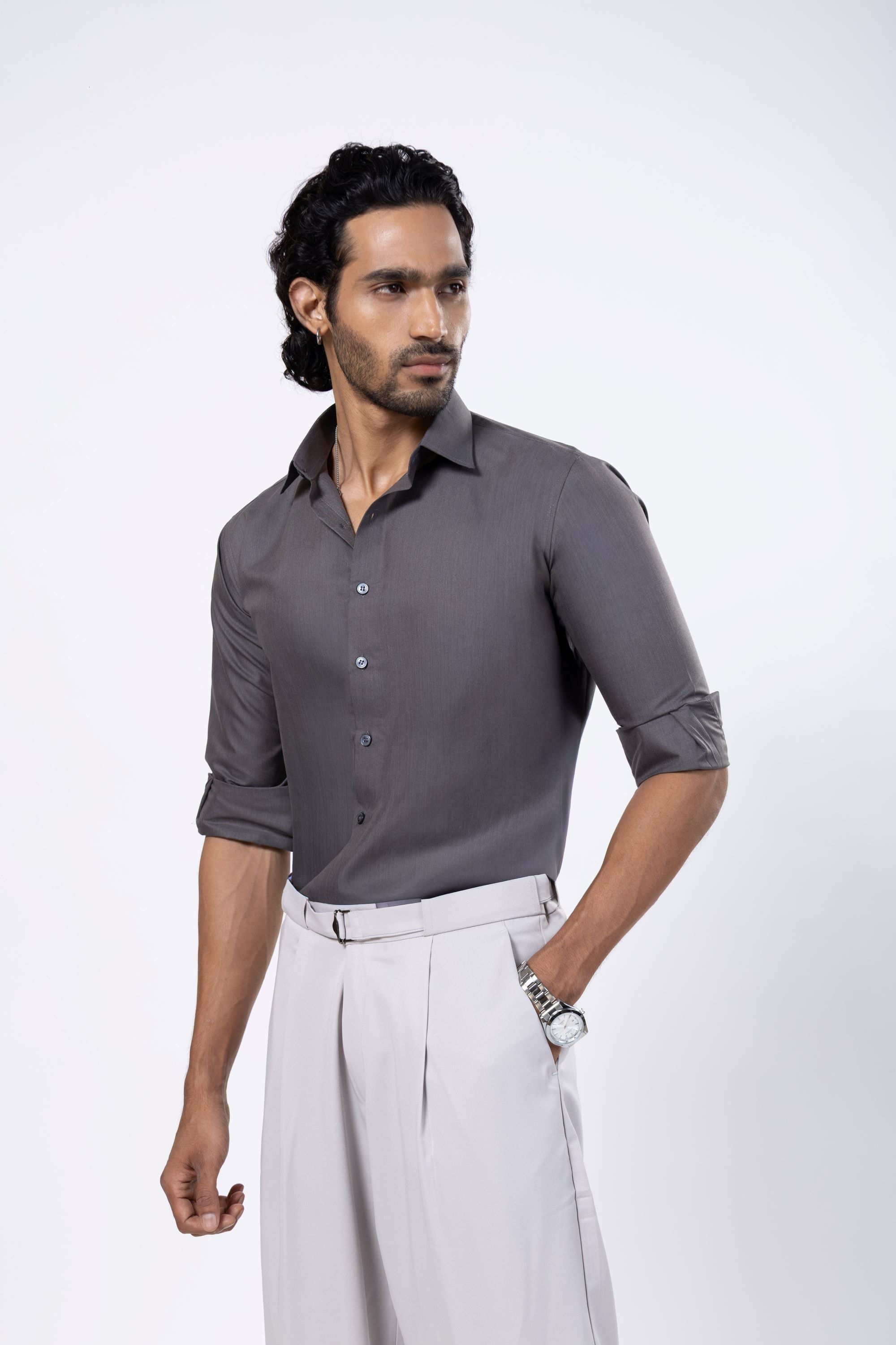 Full Sleeve Slim Fit Grey Shirt
