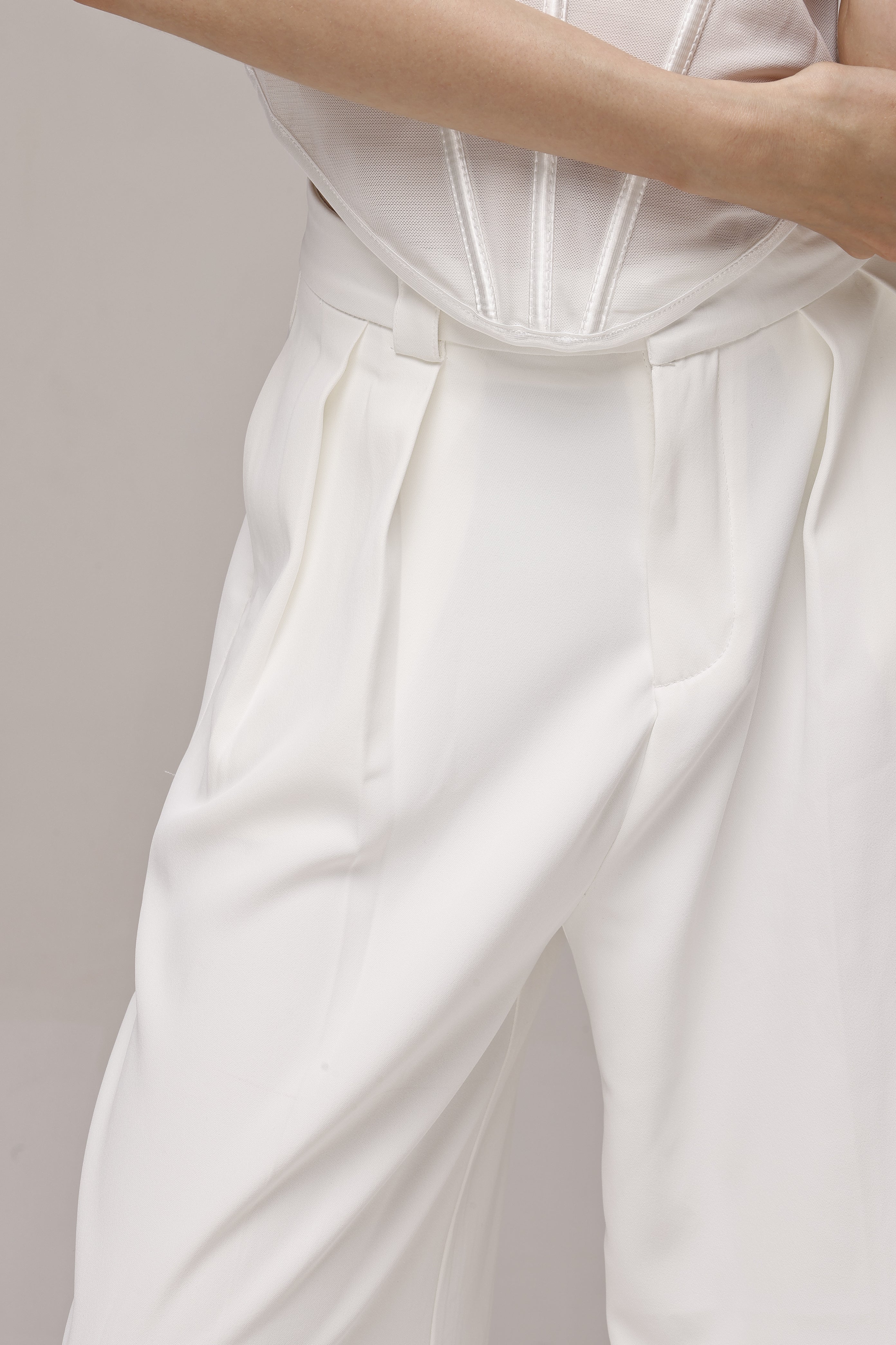 Solid high waist wide leg trouser pant White