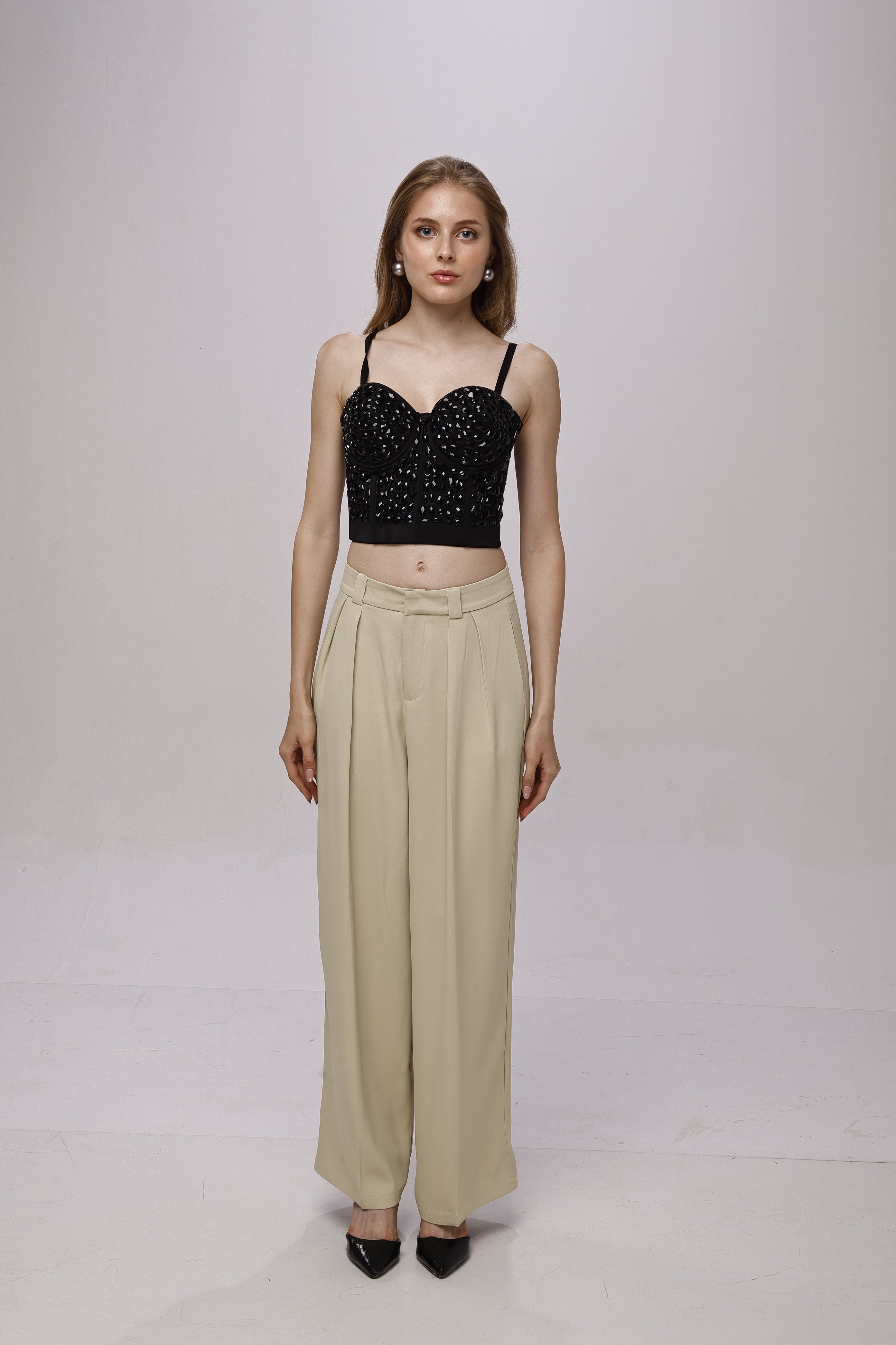 Solid high waist wide leg trouser pant Begie