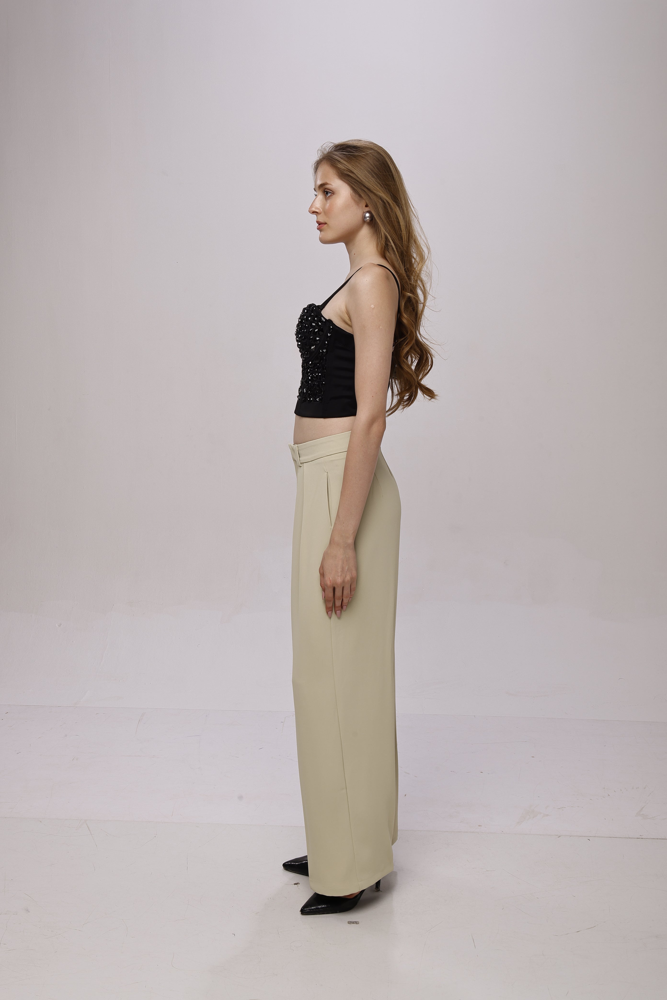 Solid high waist wide leg trouser pant Begie