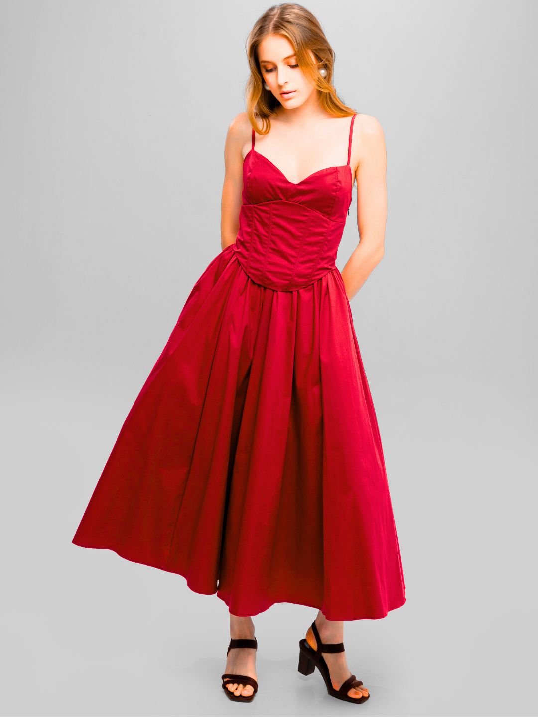 Solid Spaghetti Straps long princess dress  Red