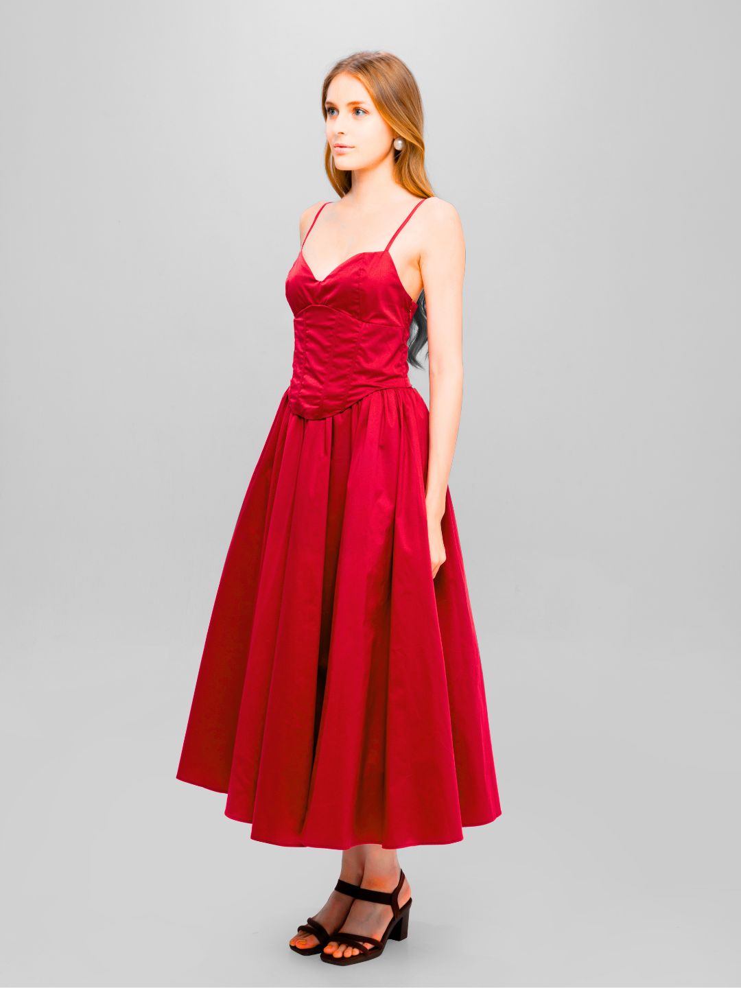 Solid Spaghetti Straps long princess dress  Red