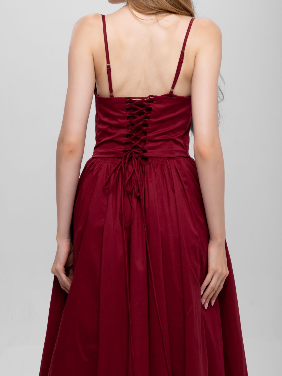 Solid Spaghetti Straps long princess dress Wine Red